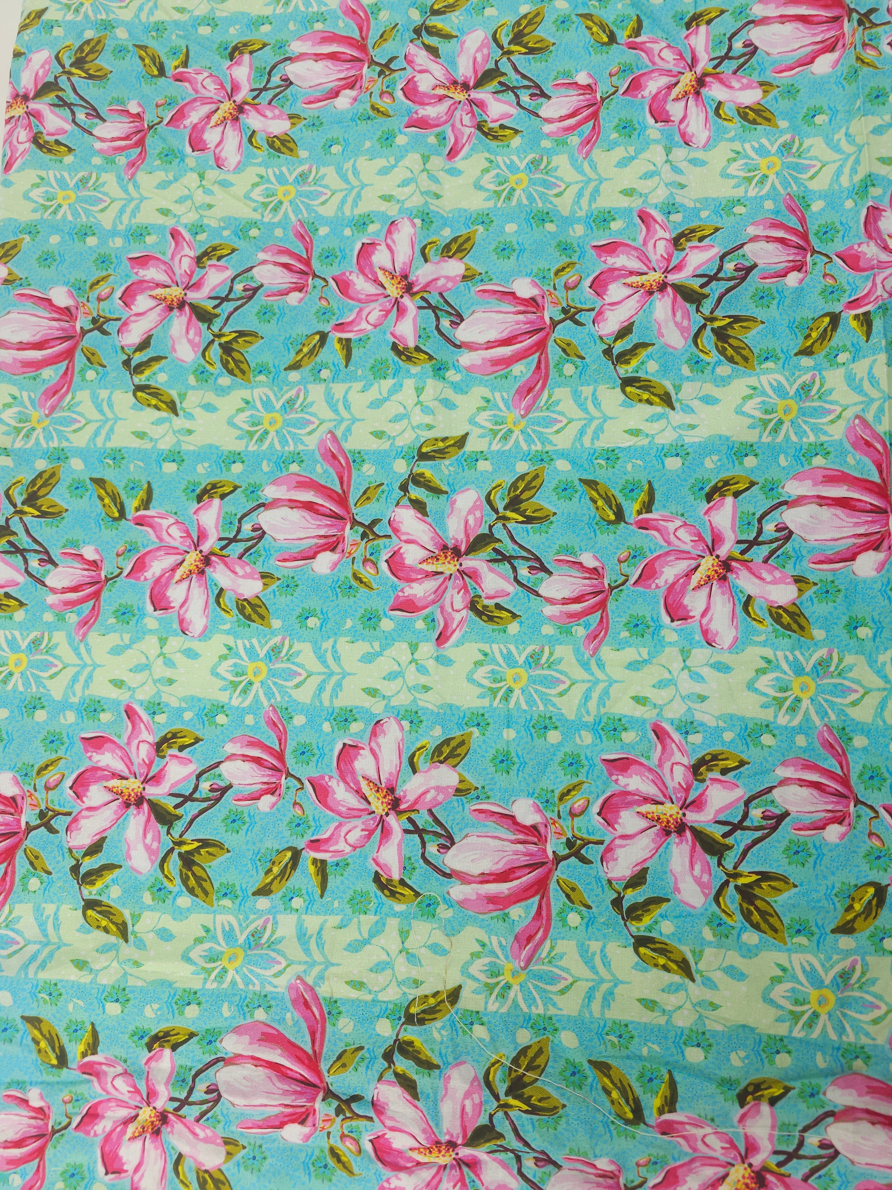 Blue flower stripe Cotton- 2m piece
