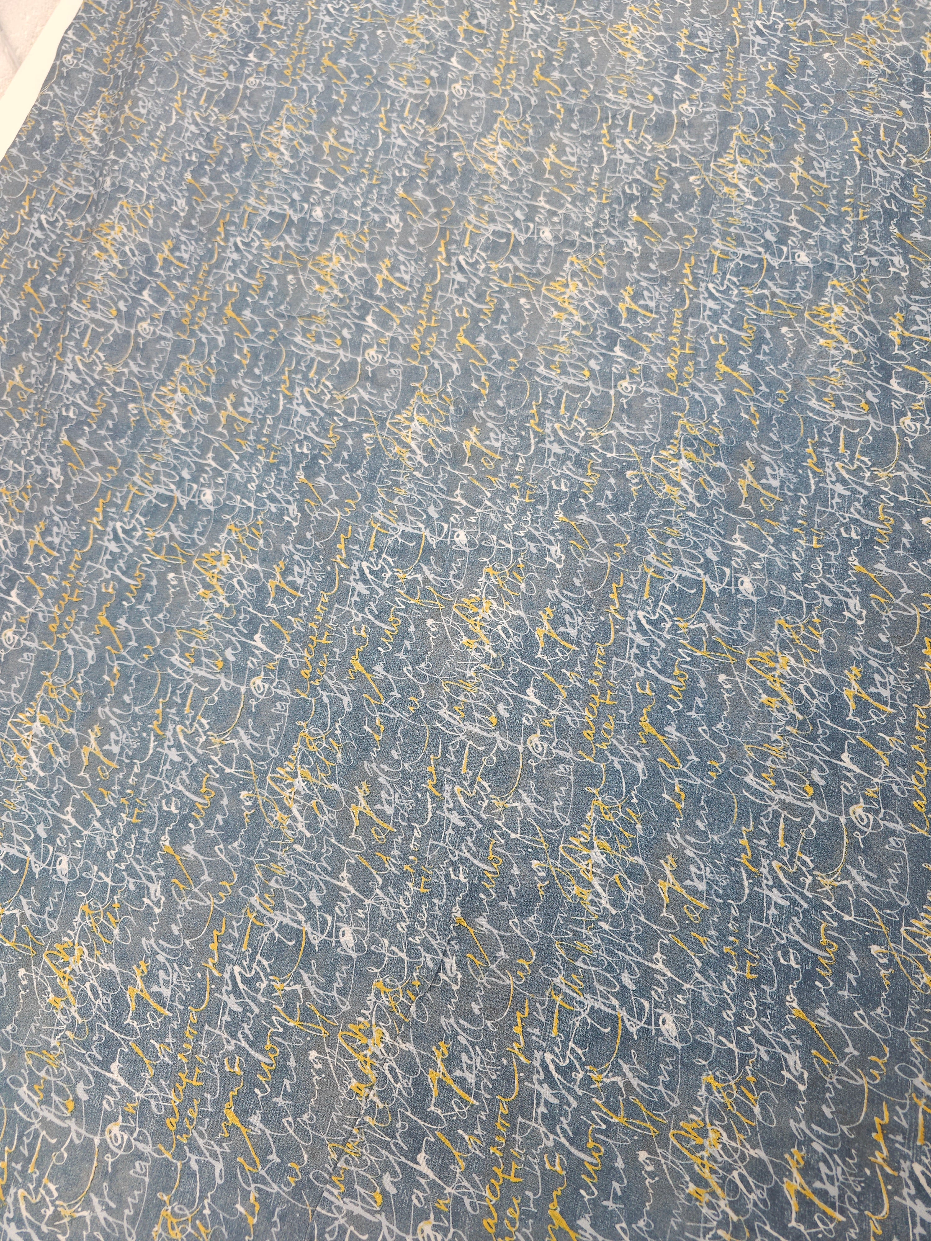 Grey golden writing Cotton - 1.3m piece