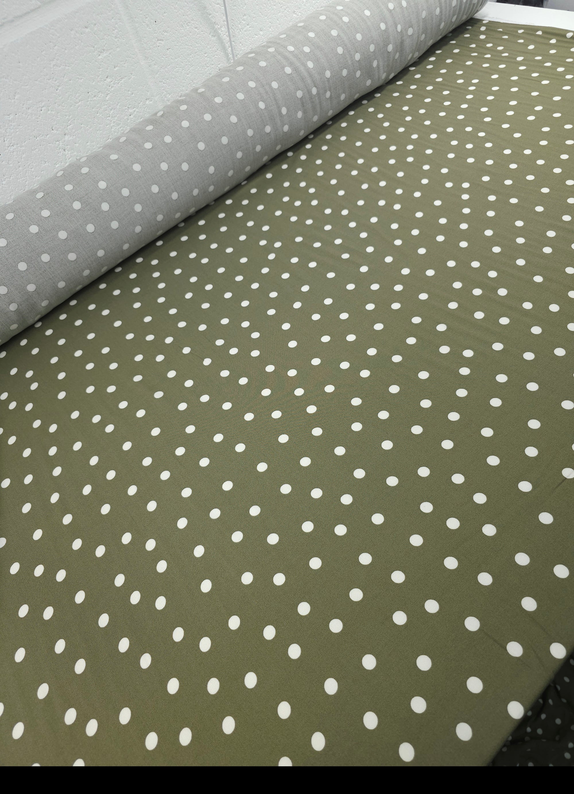 Pistachio Green/White Polka Dot Viscose Challis