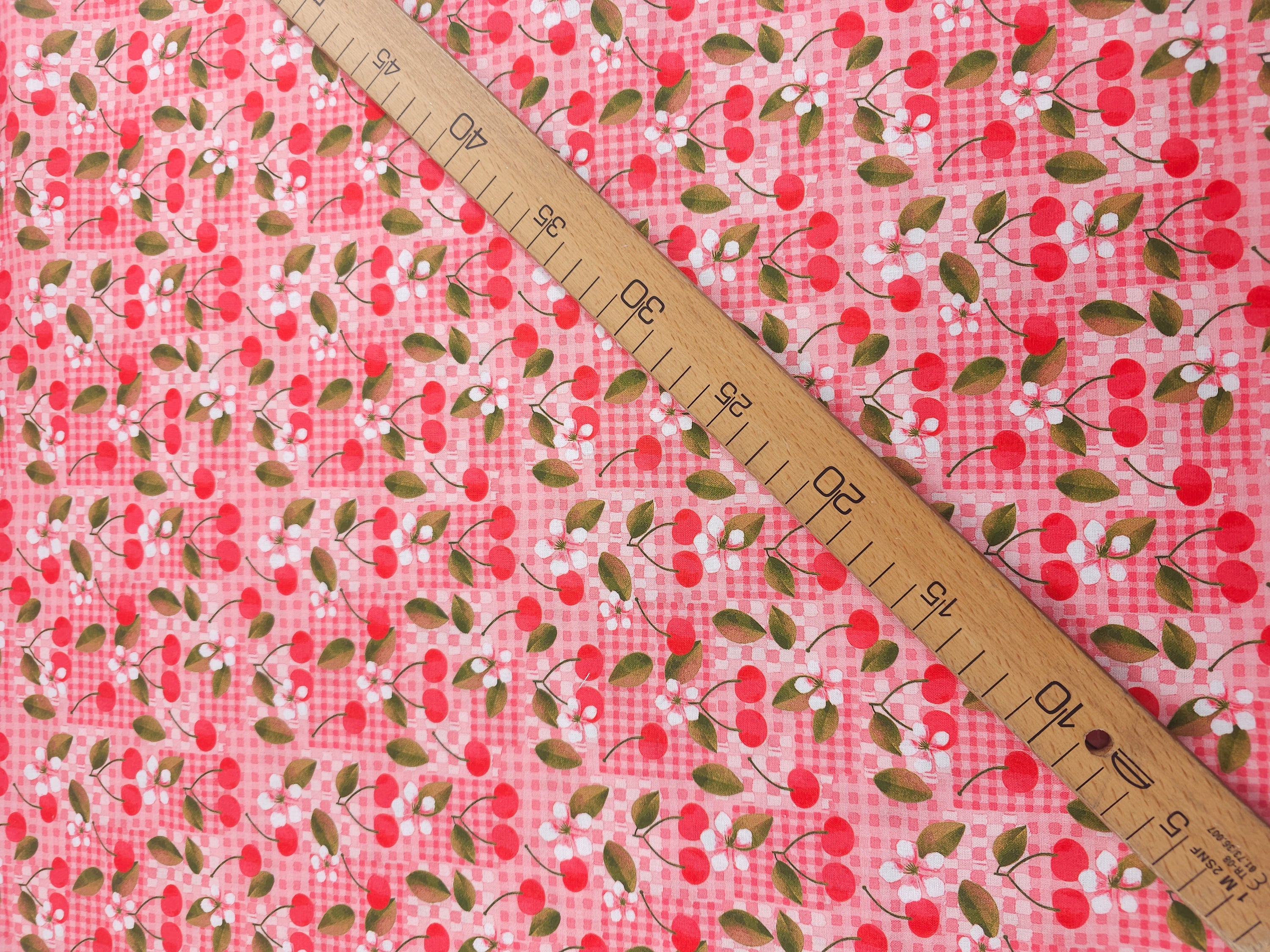Pink/Red Cherry Gingham 100% Cotton