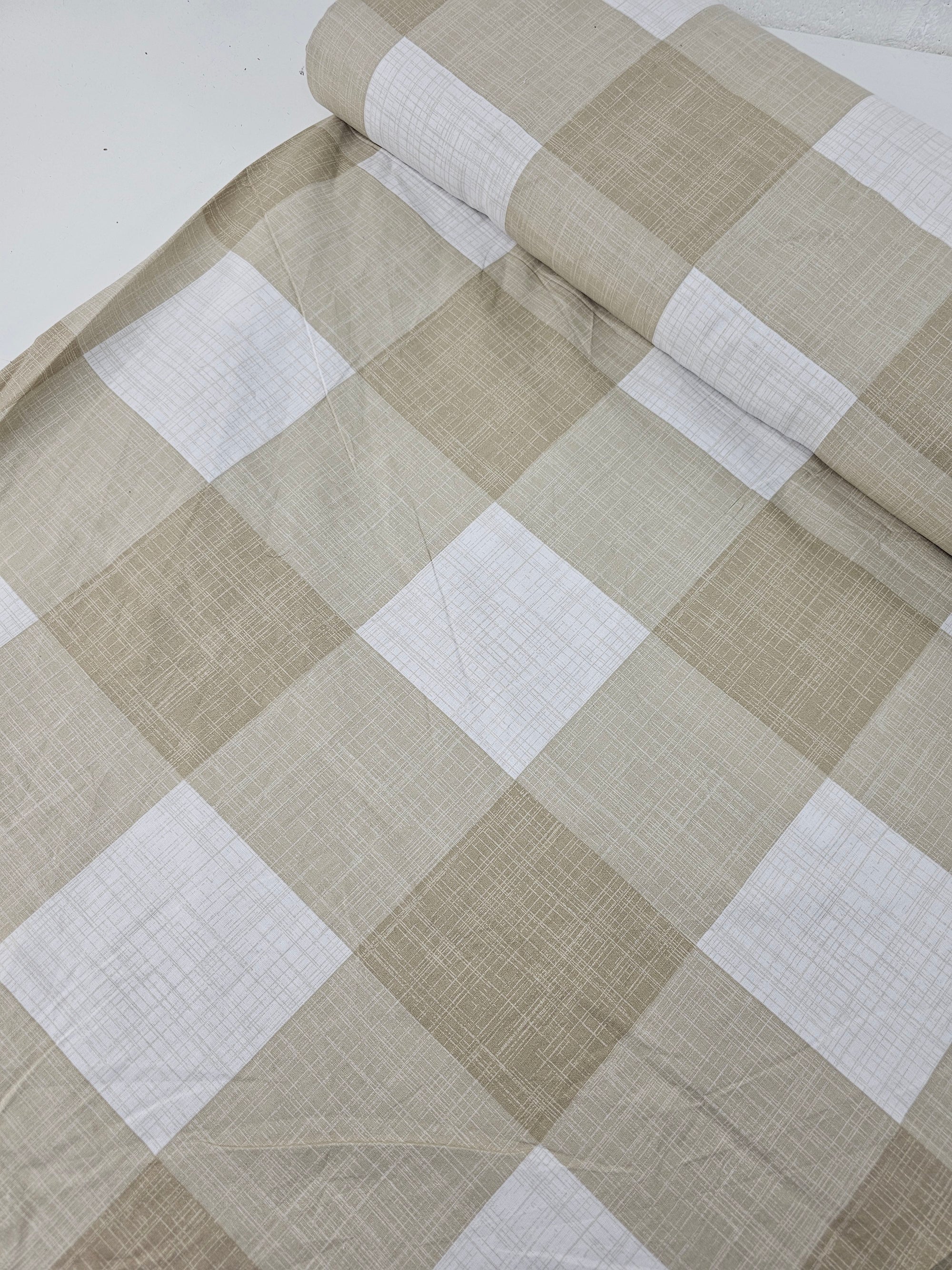Oat Large Check 100% Cotton *EXTRA WIDE*