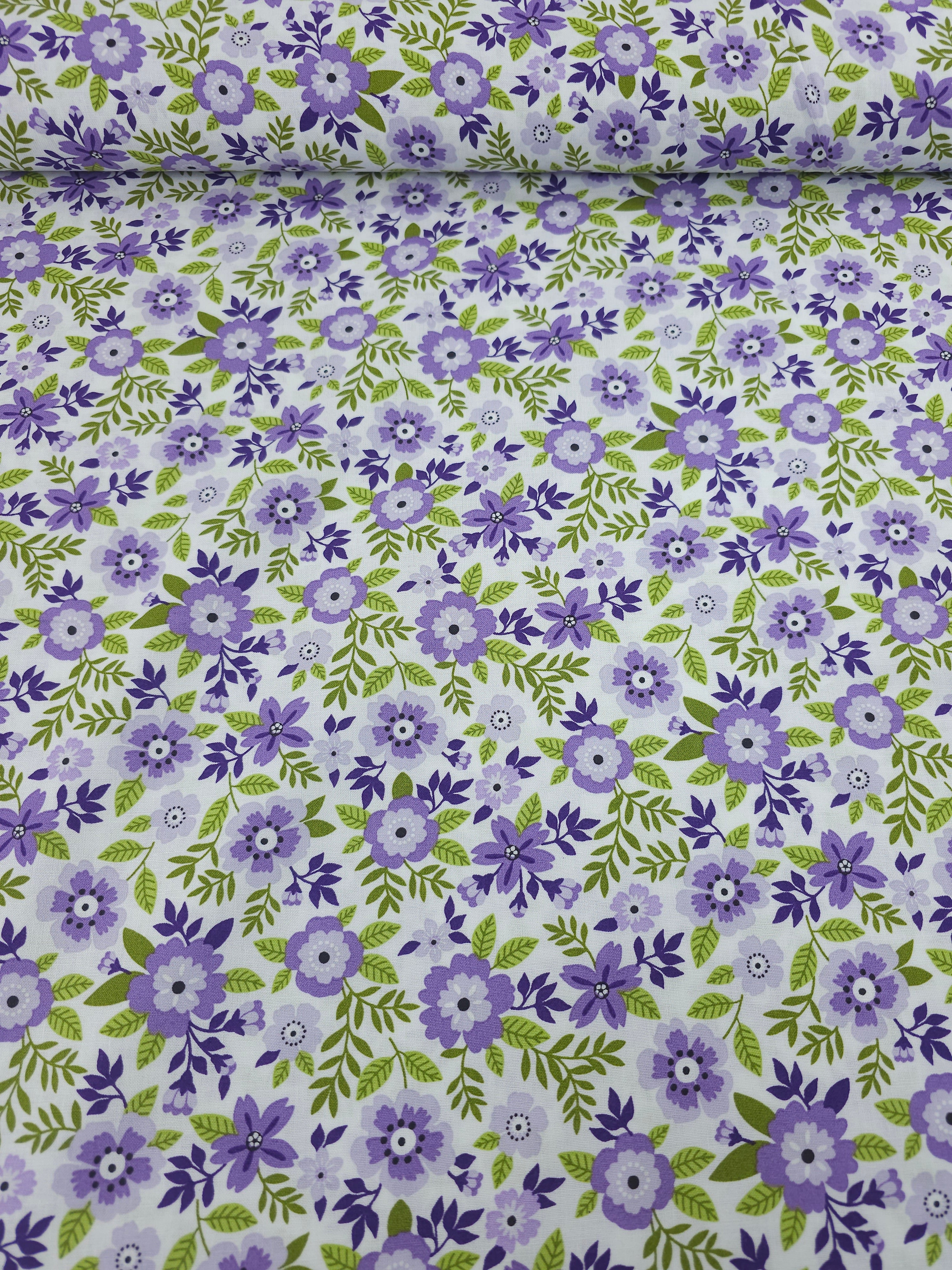 Small Lilac Garden Bloom Floral 100% Cotton