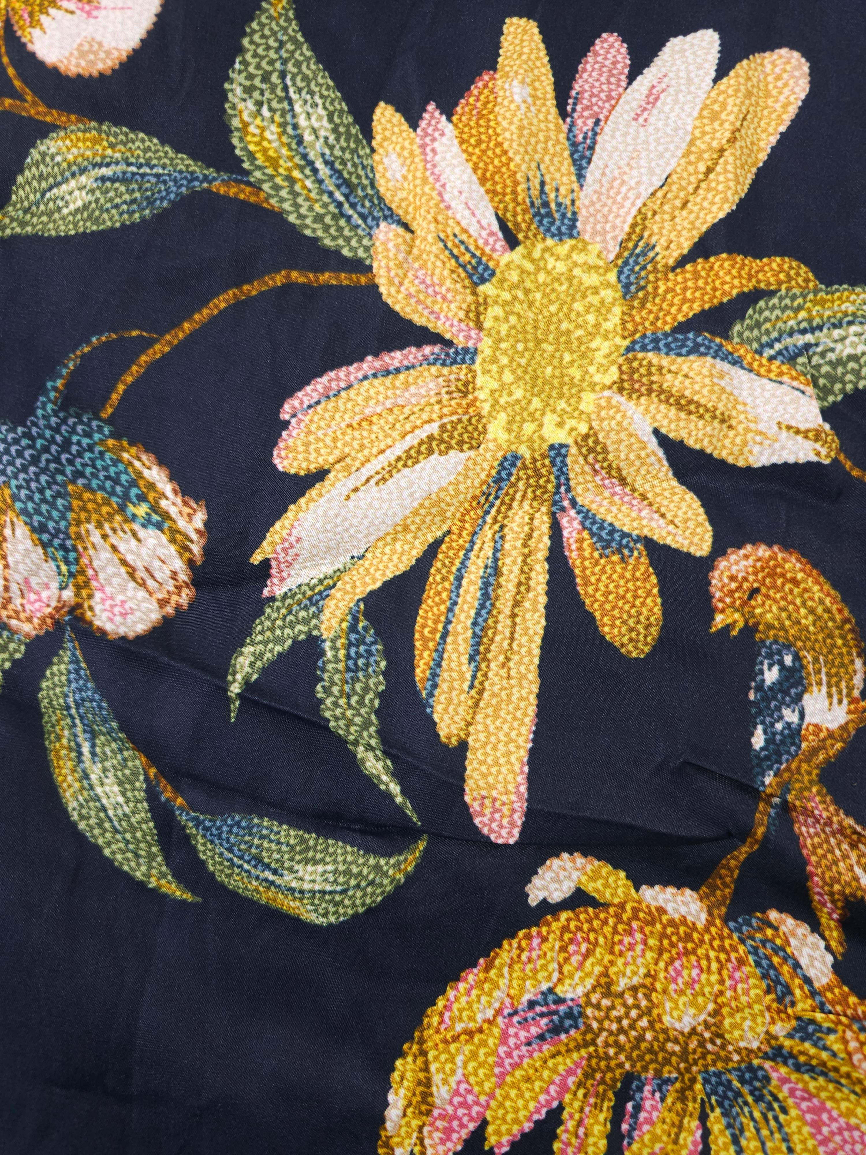 Golden bordering floral Viscose sateen-4m piece