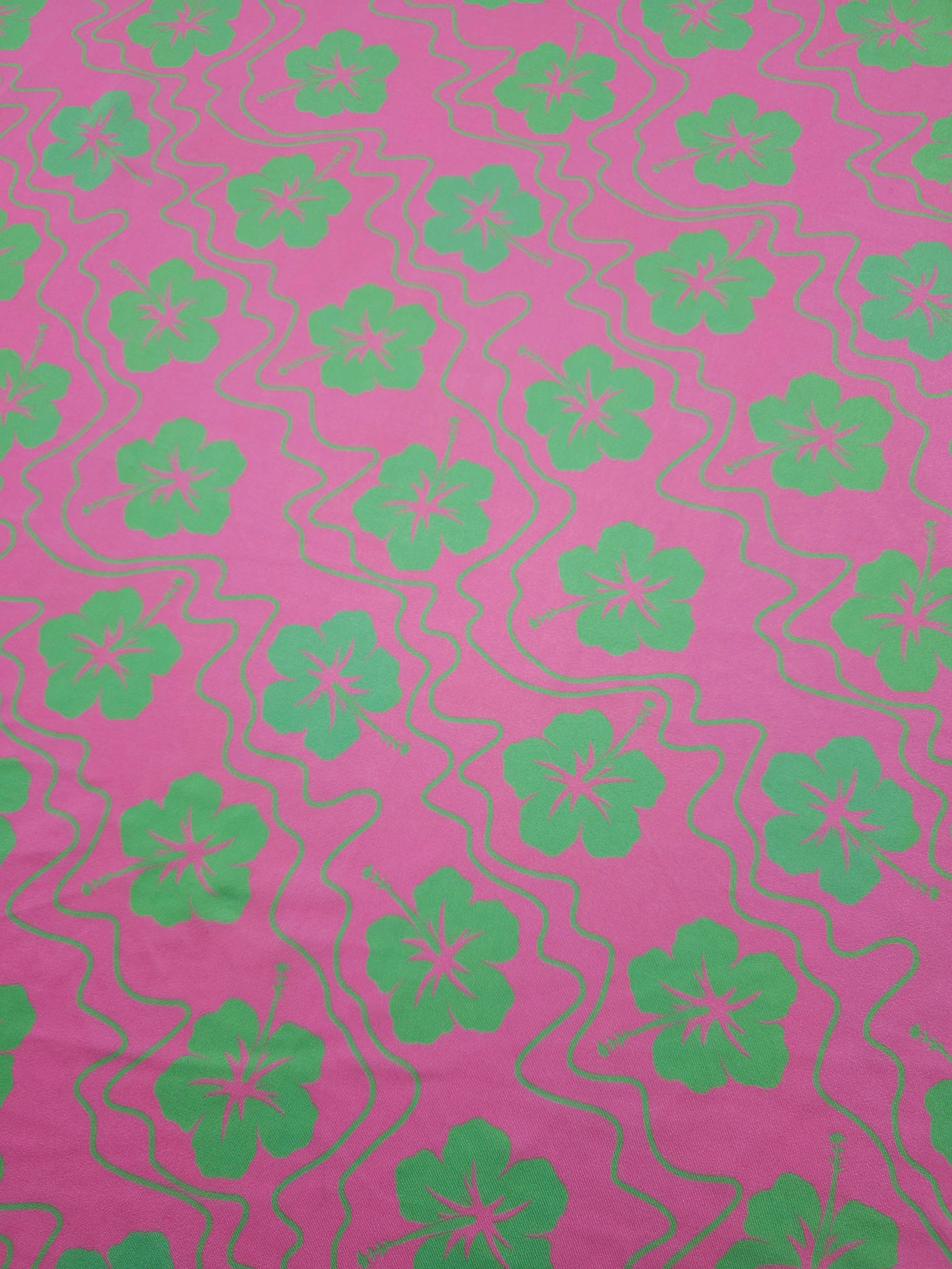 Pink/Green Hibiscus Floral Swimwear 4-Way Stretch