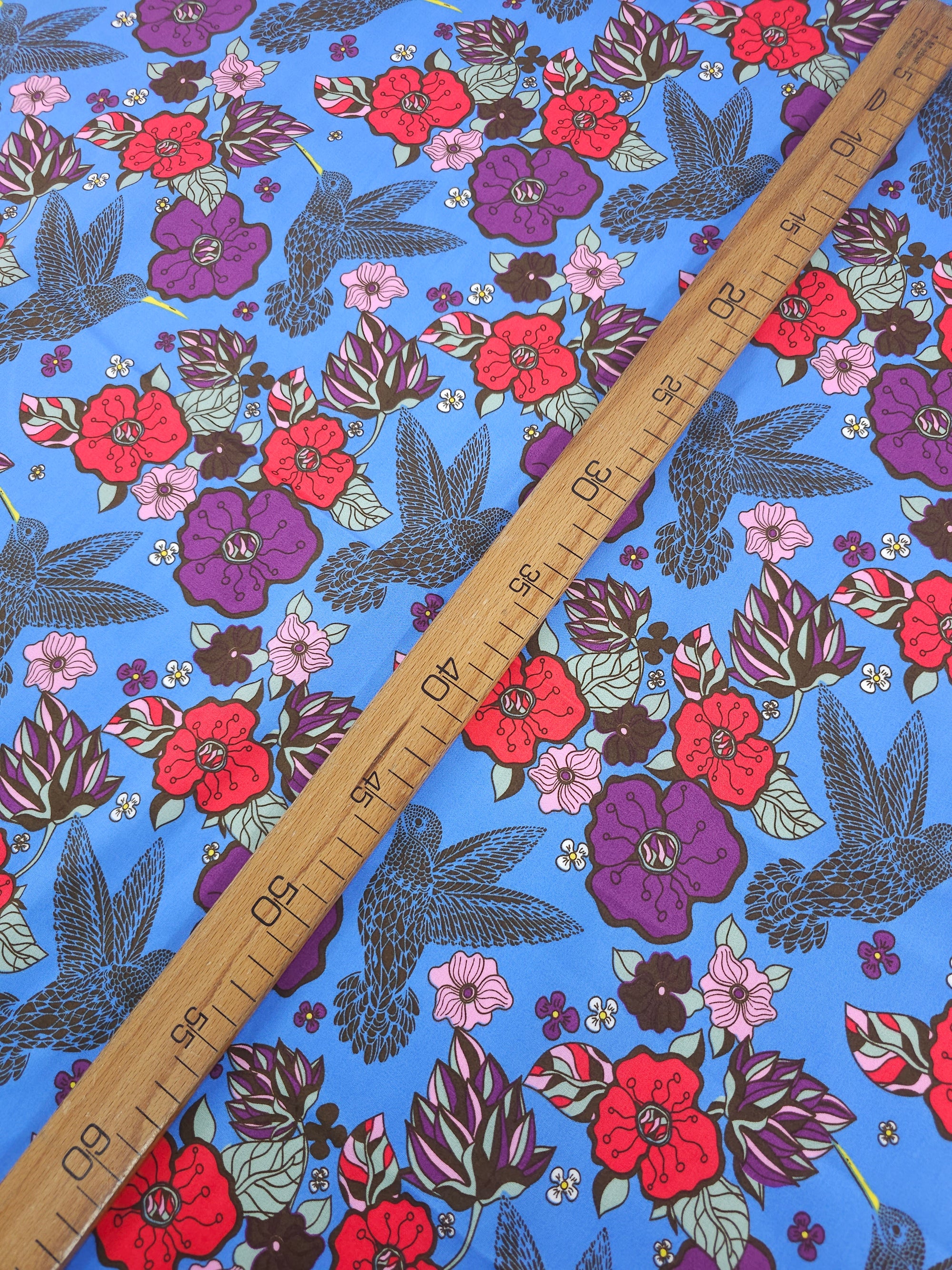 Blue Pop Bird Floral Cotton Poplin