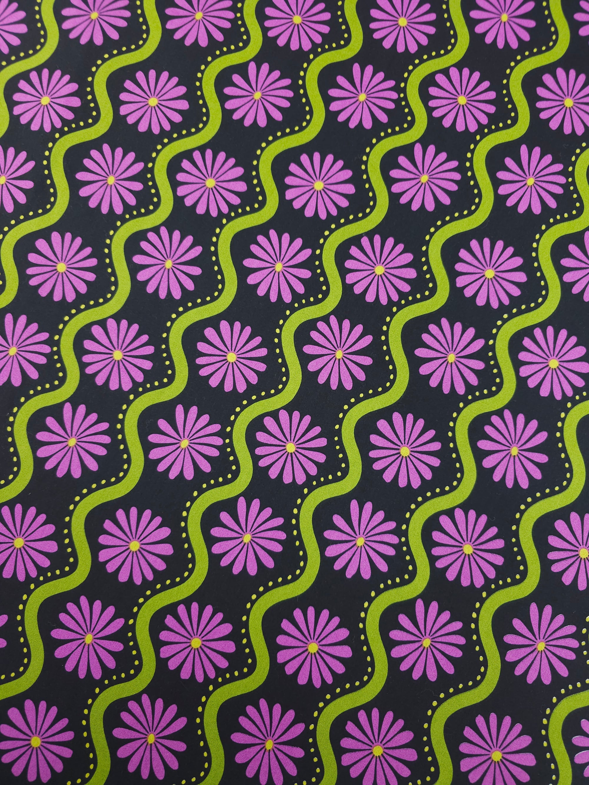 Purple/Olive Wavy Floral Stripe Cotton Viscose 57"