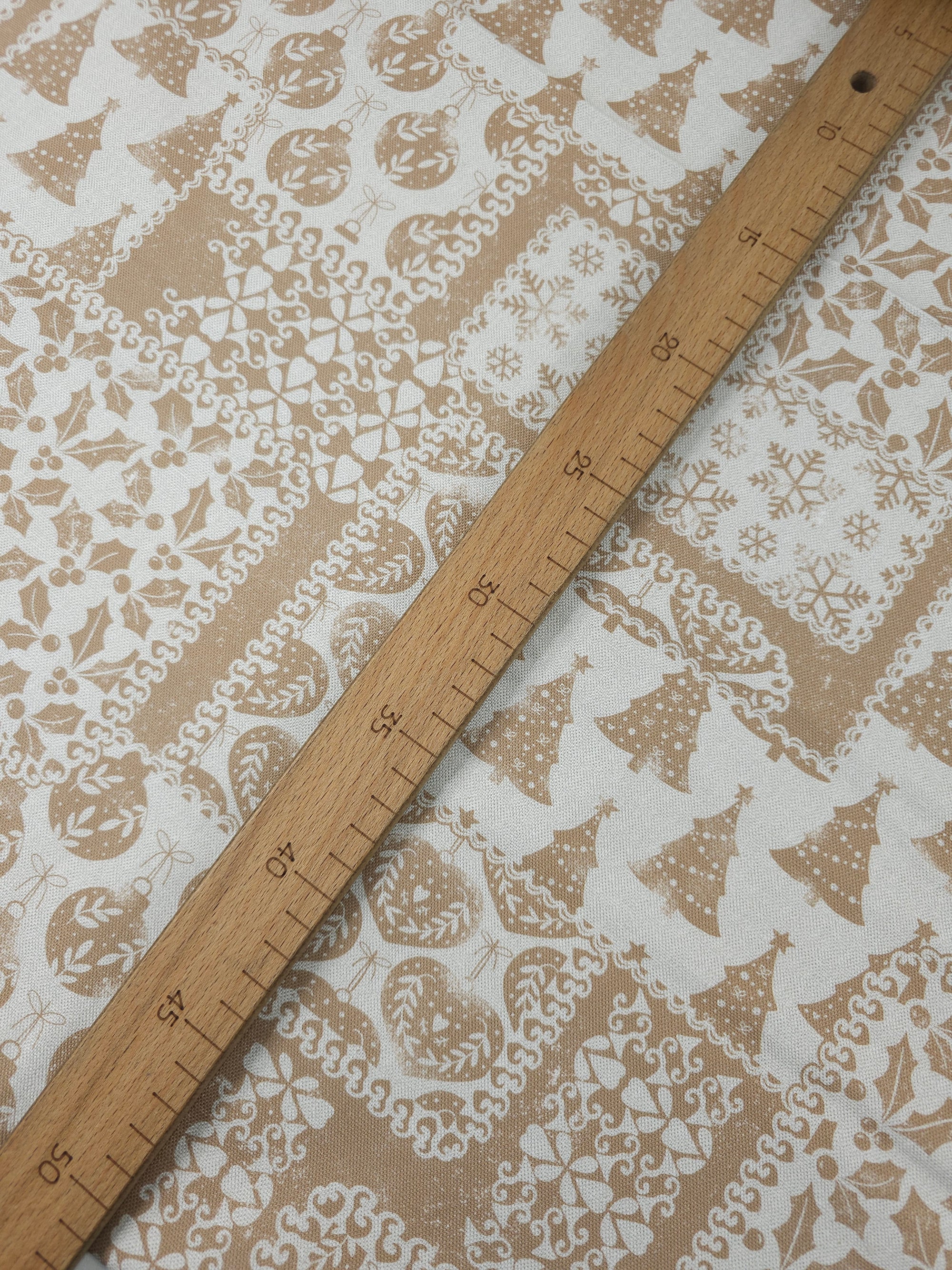 Tan Beige Christmas Patchwork Canvas Cotton