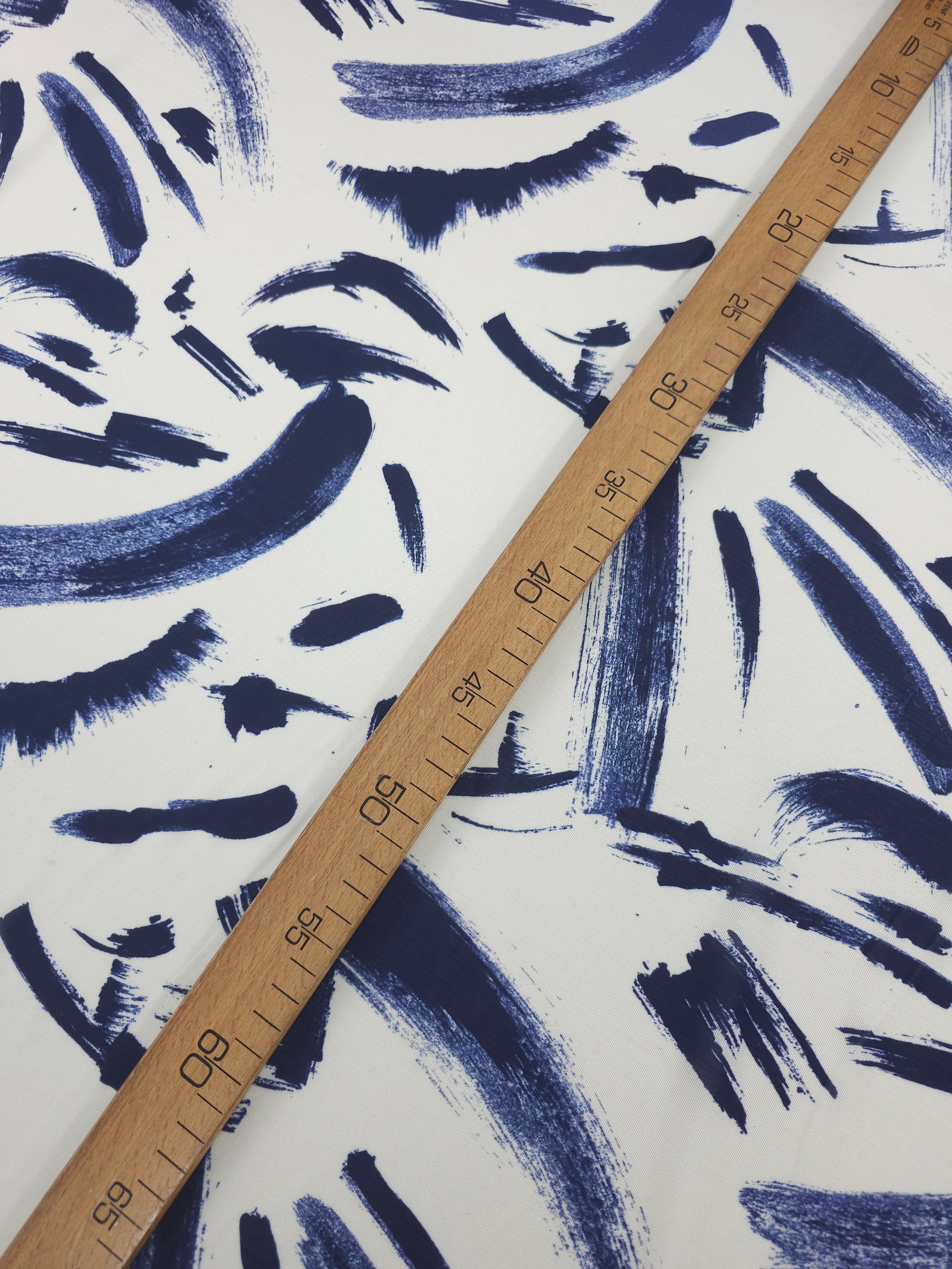 Indigo Abstract Brushstroke Slinky Rayon Jersey