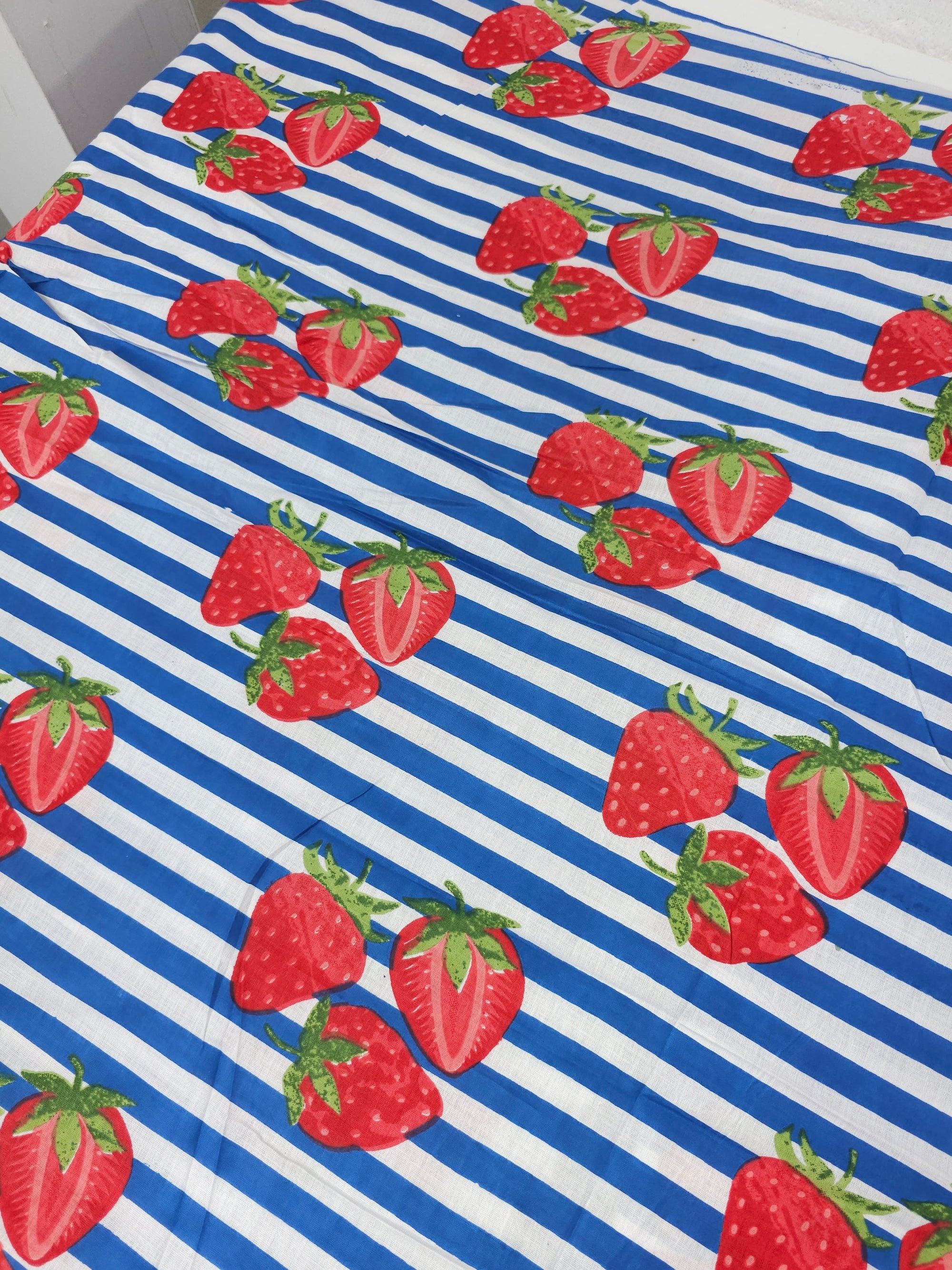 Blue Strawberry Stripe Lightweight Cambric Cotton