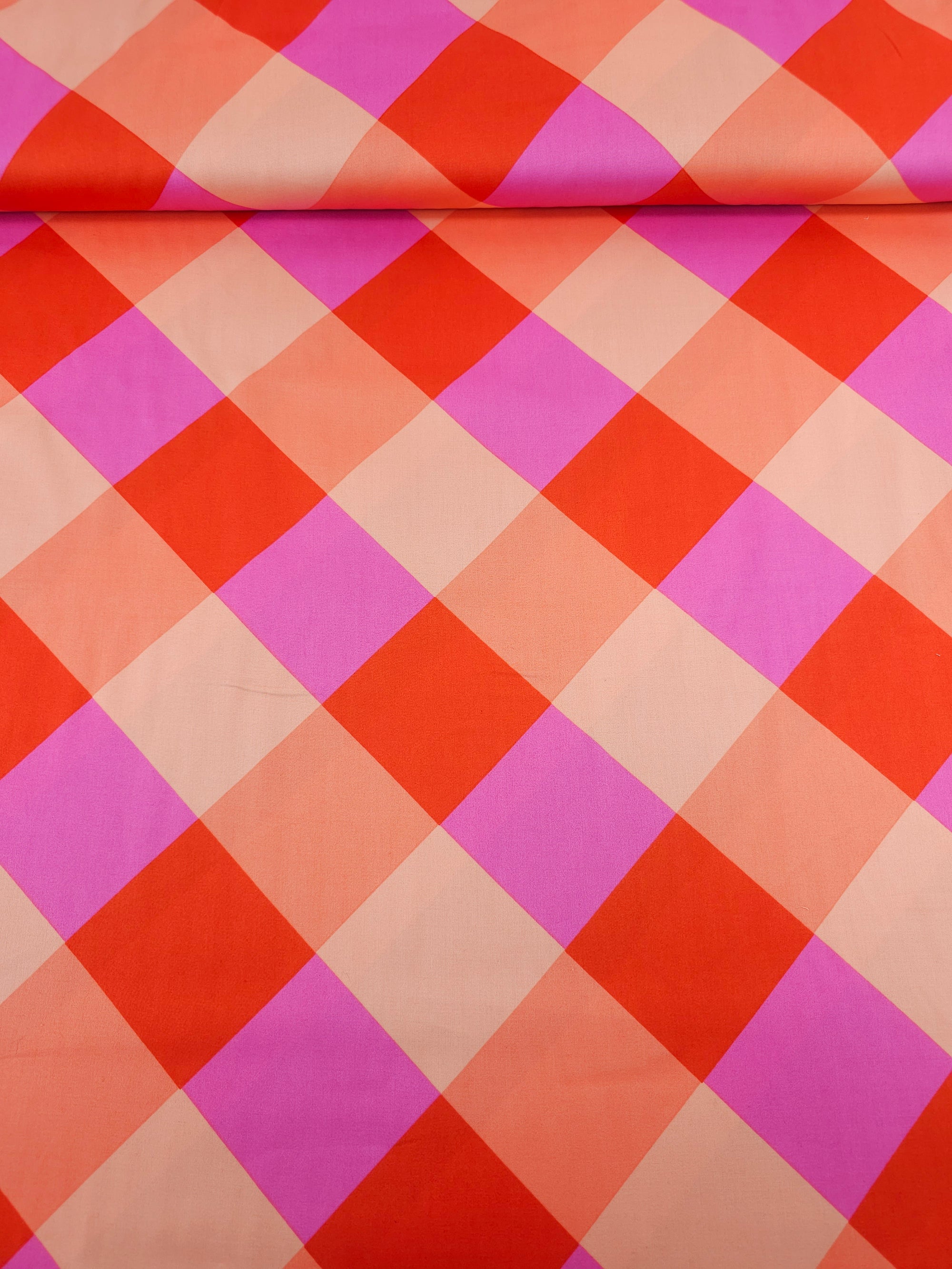 Orange/Pink Diamond Cotton Sateen 60" - Nerida Hansen