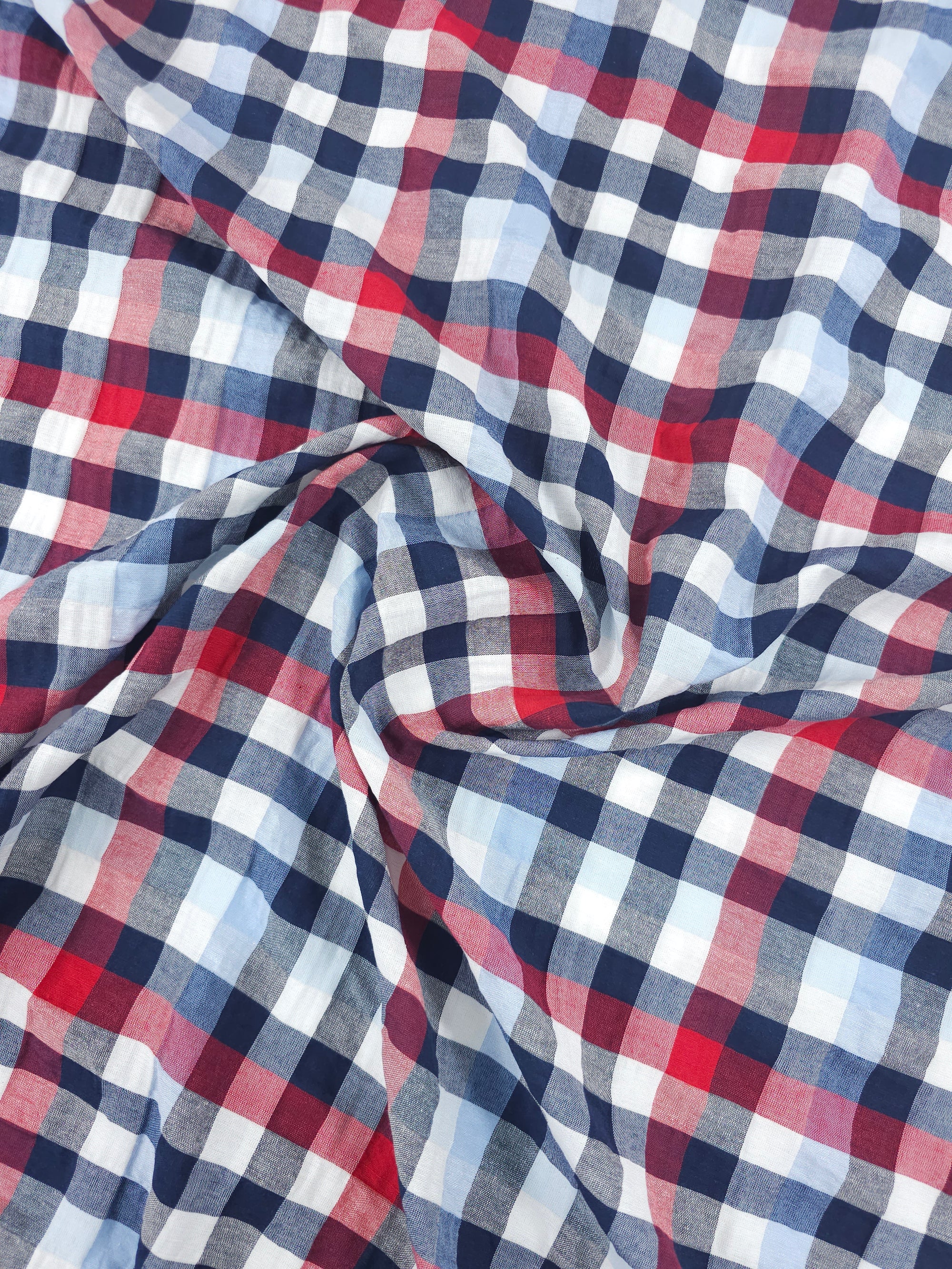 Red/Blue Gingham Crinkle Poly Cotton