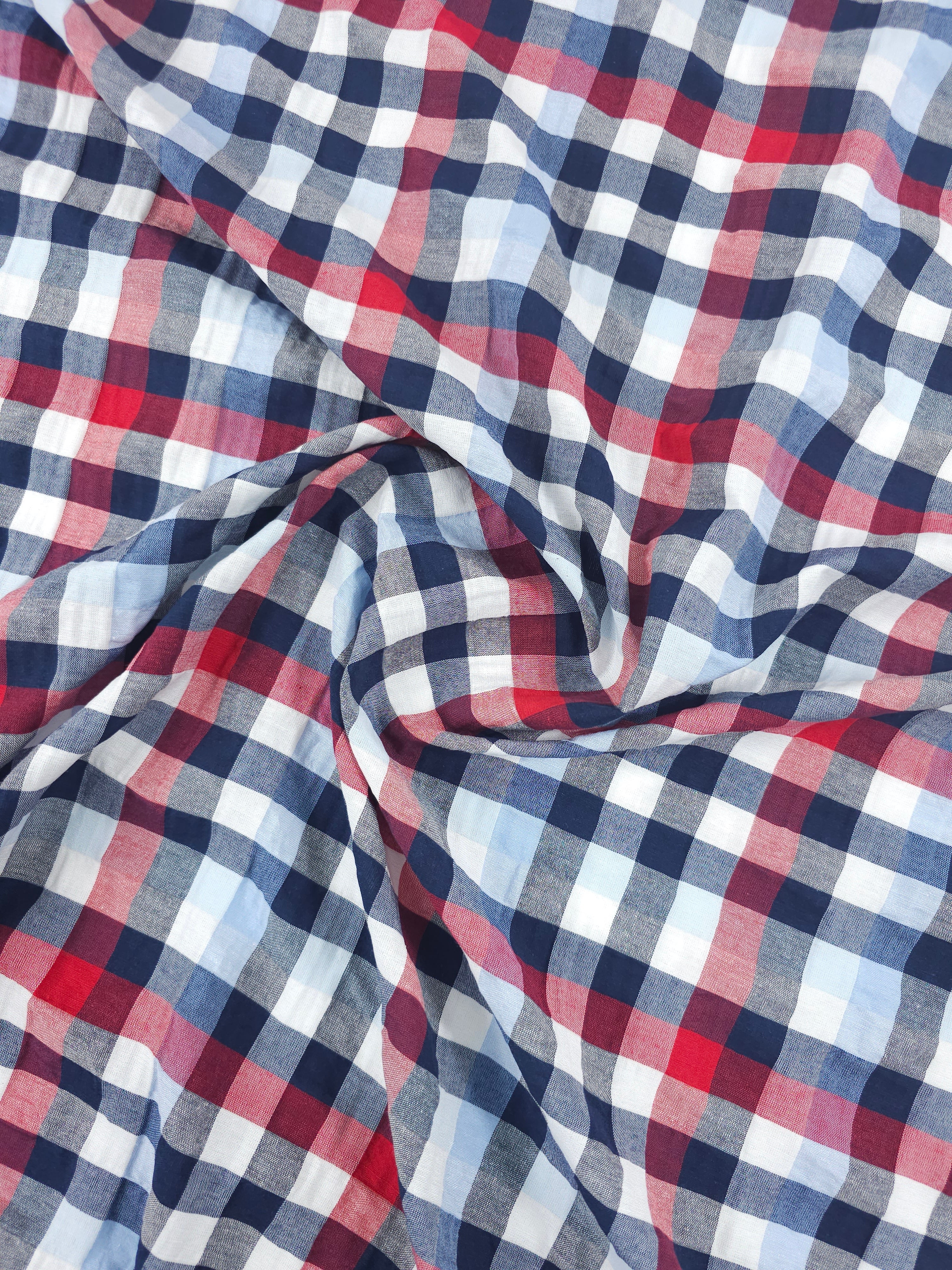 Red/Blue Gingham Crinkle Poly Cotton