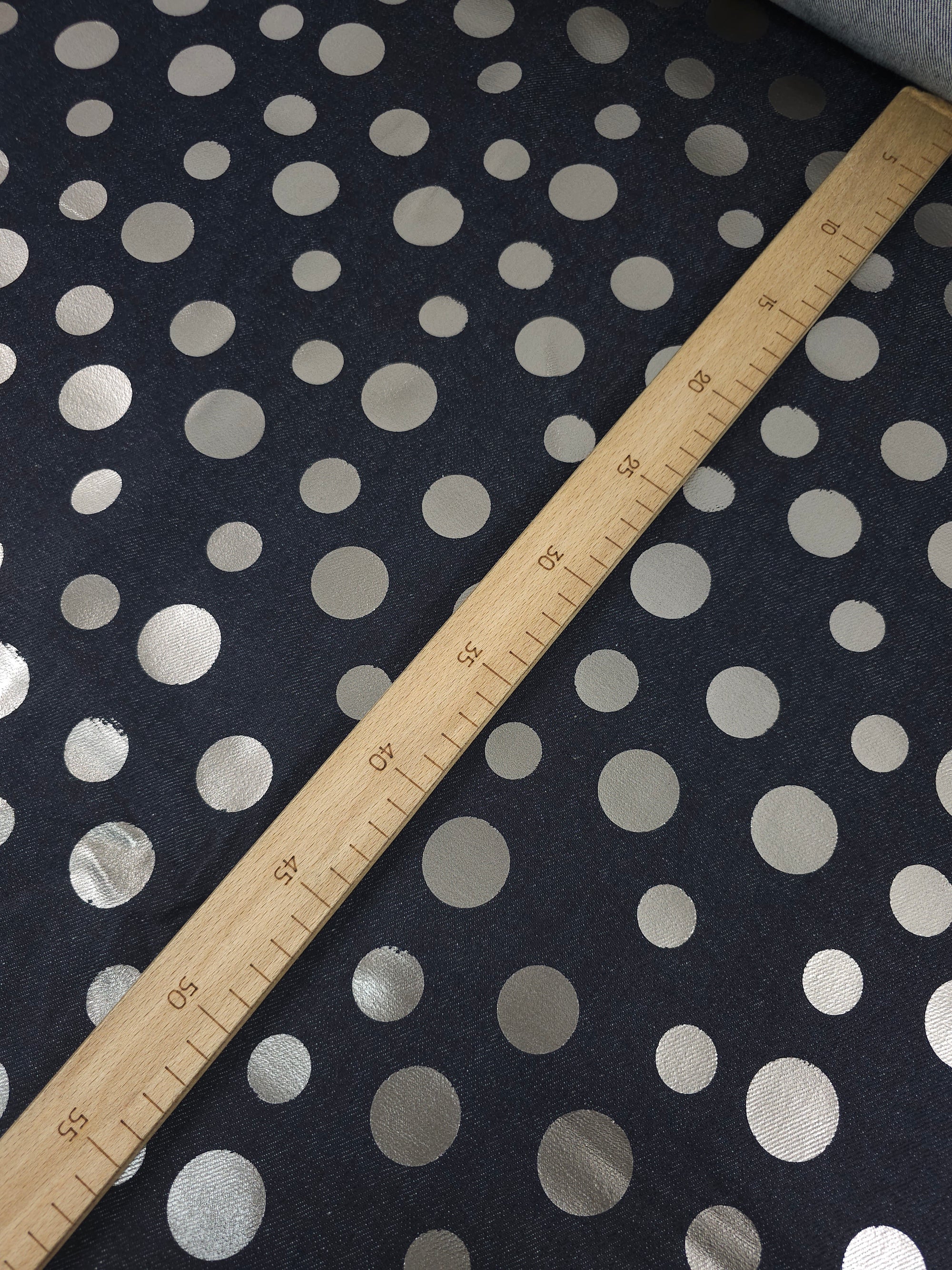 Charcoal Navy/Silver Foil Polka Denim