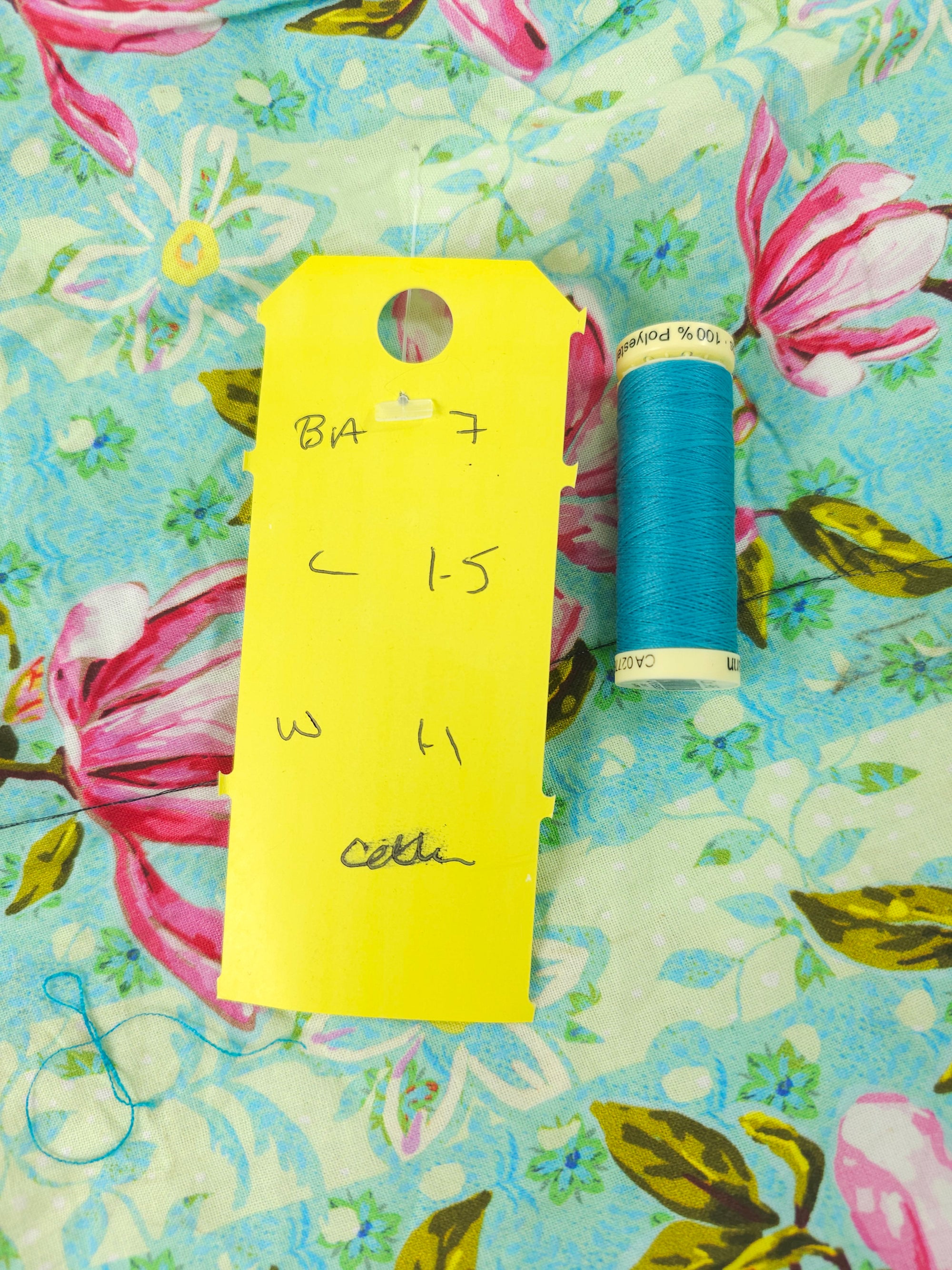 Teal floral stripe Cotton- 1.5m piece