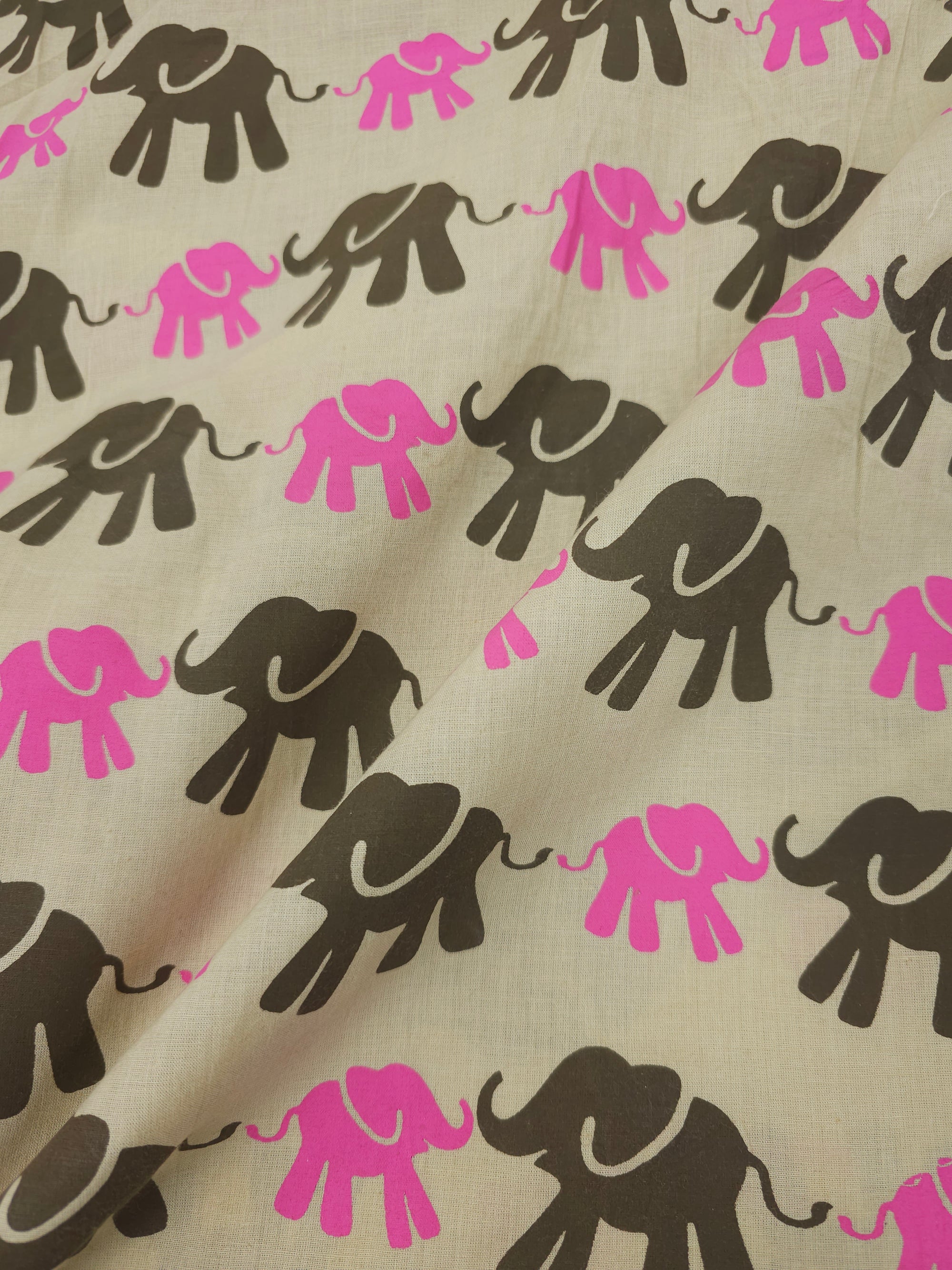 Retro Elephant Block Print Cotton