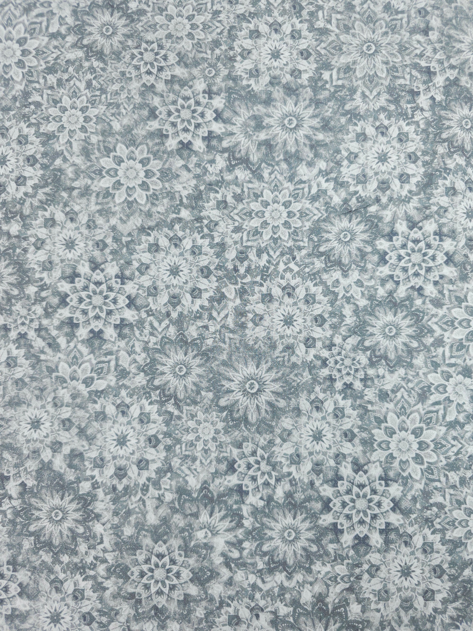 Light Grey Dancing Dahlias Kaleidoscope 100% Cotton
