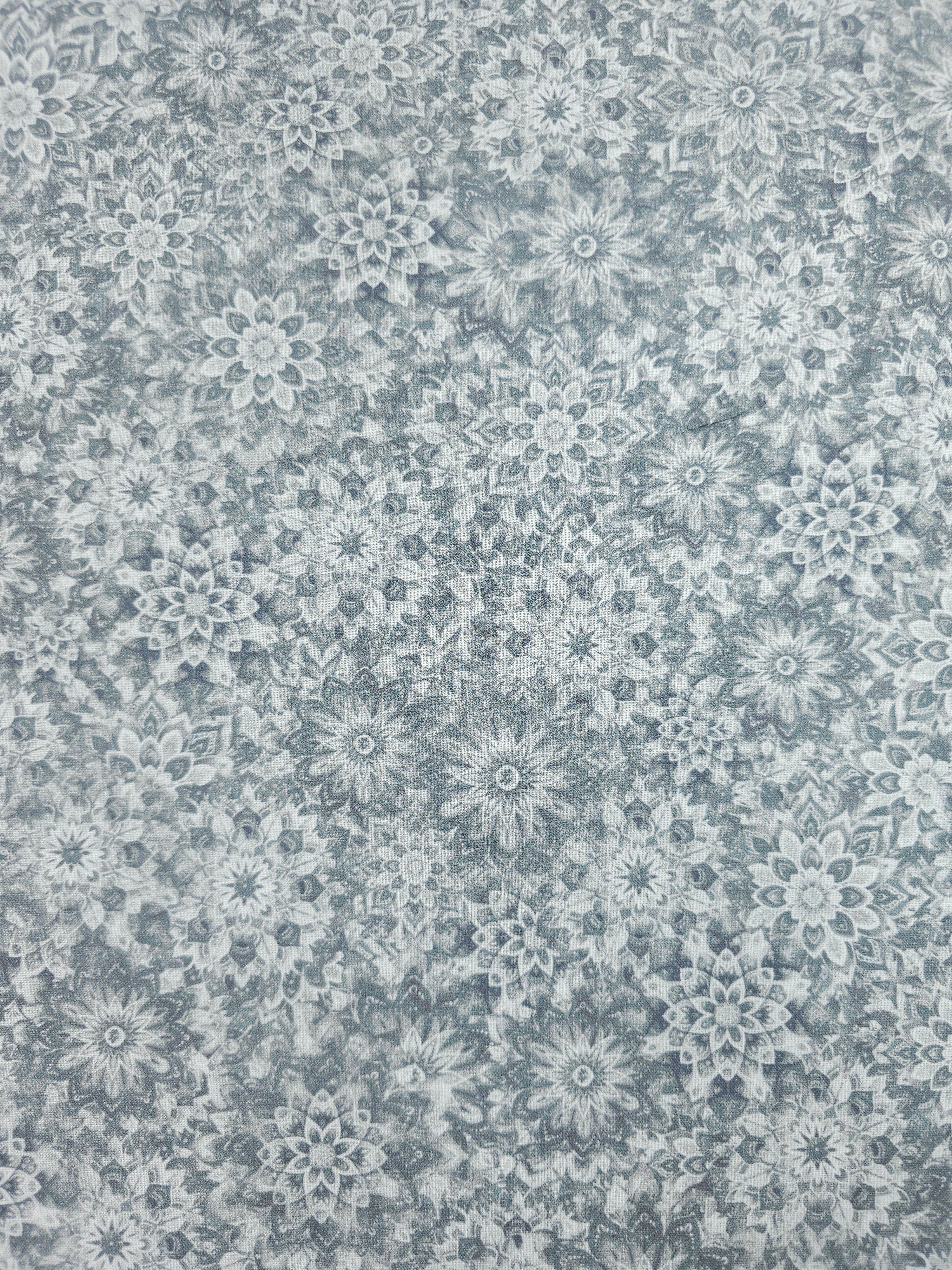 Light Grey Dancing Dahlias Kaleidoscope 100% Cotton