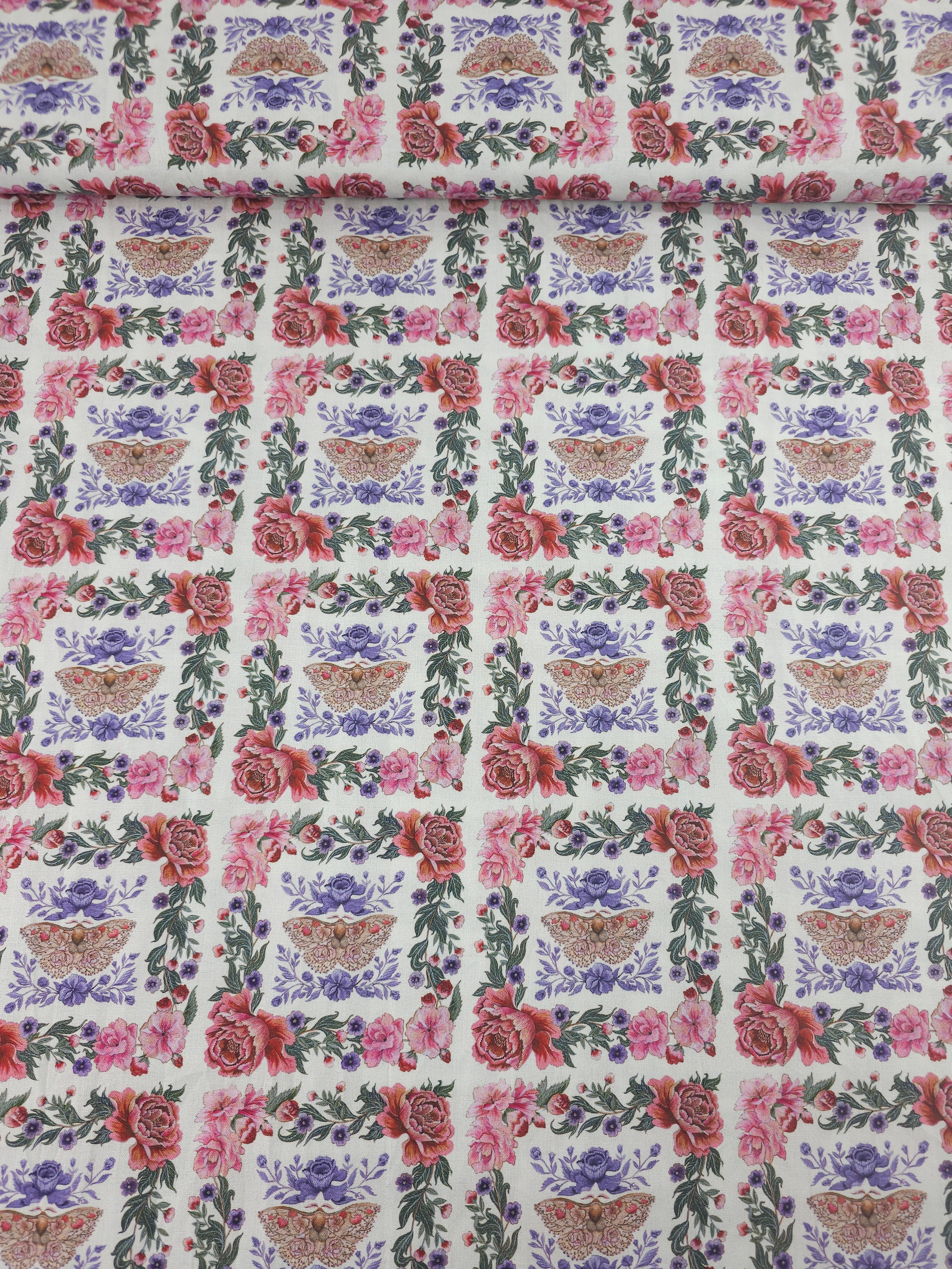 Vintage Floral Silk Moth 100% Cotton - Free Spirit