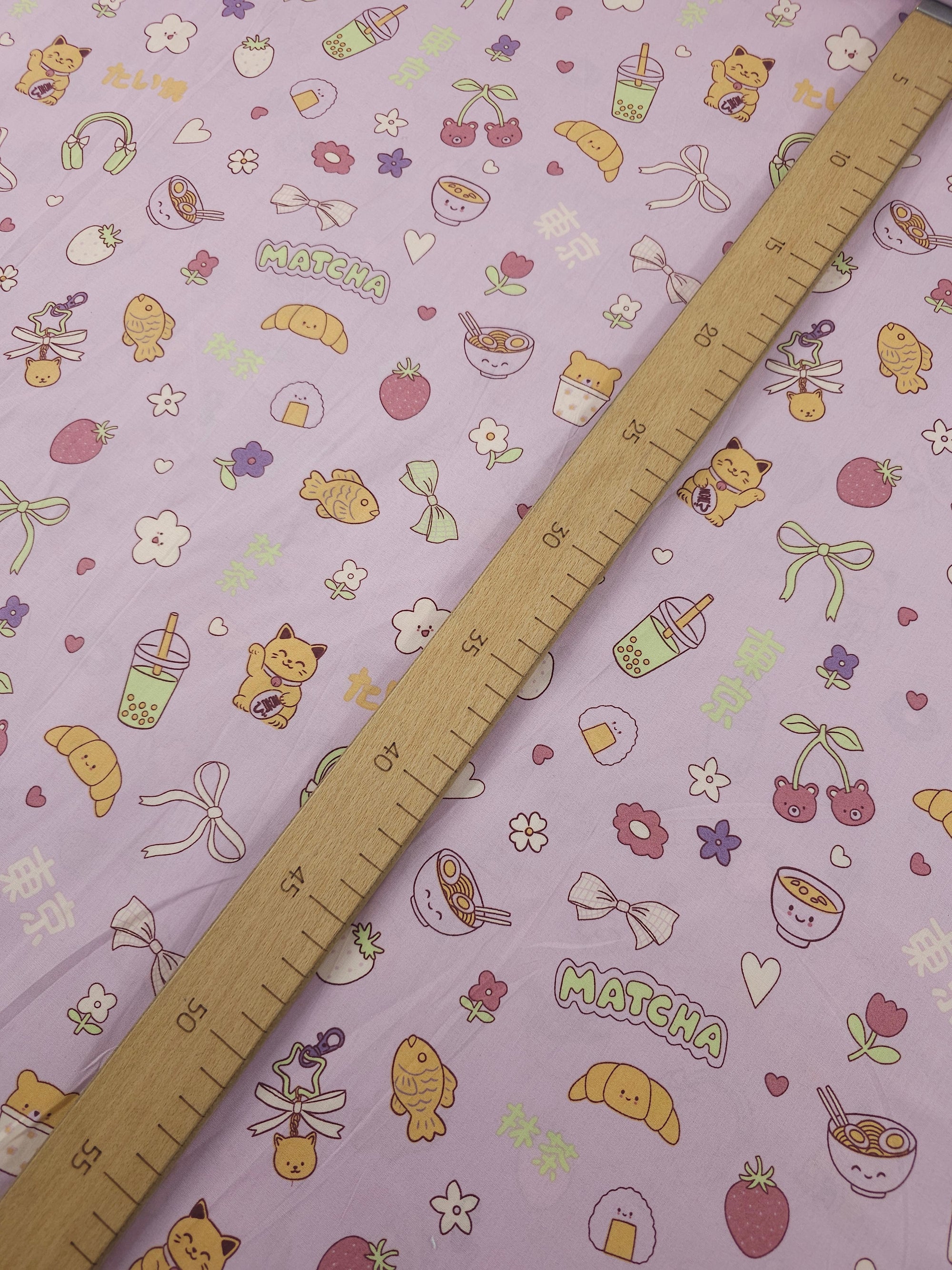Lilac Matcha Doodle Lightweight Cotton 60"