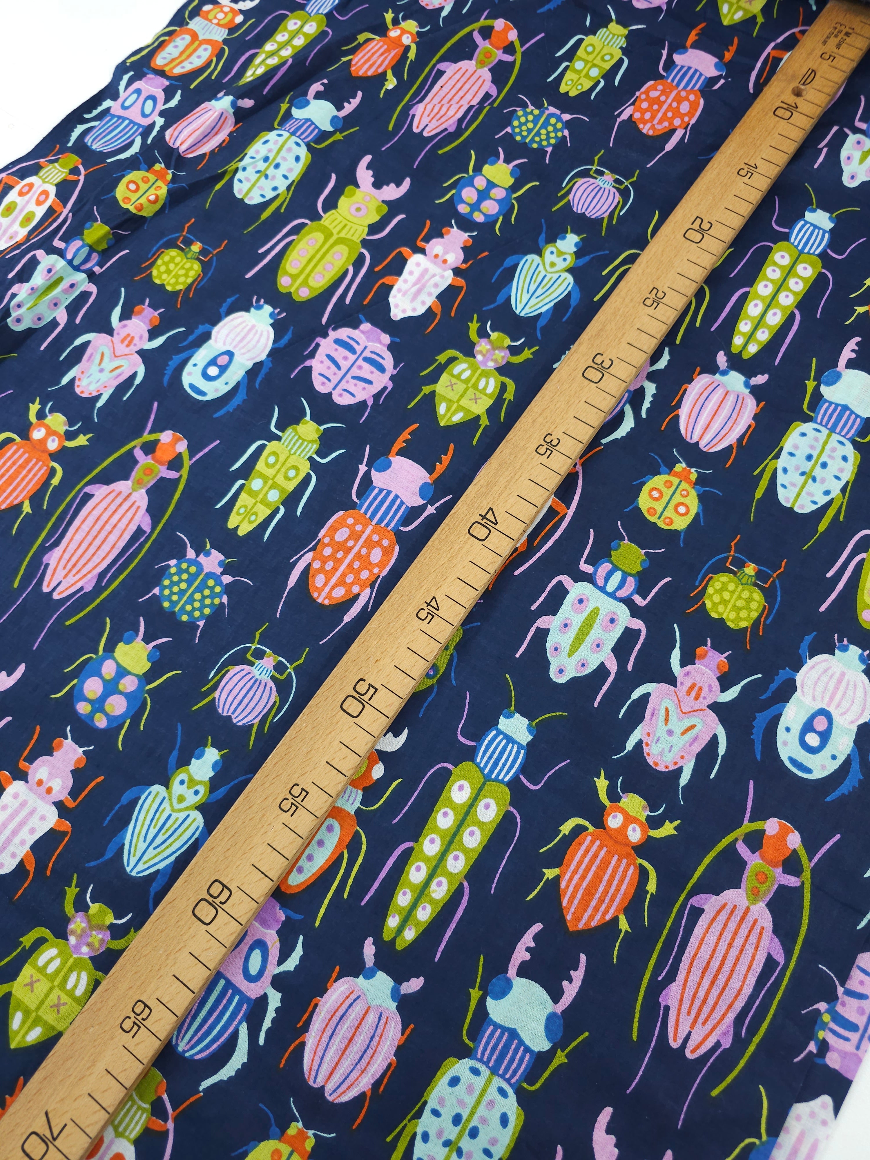 Navy Animated Bugs Cambric Cotton