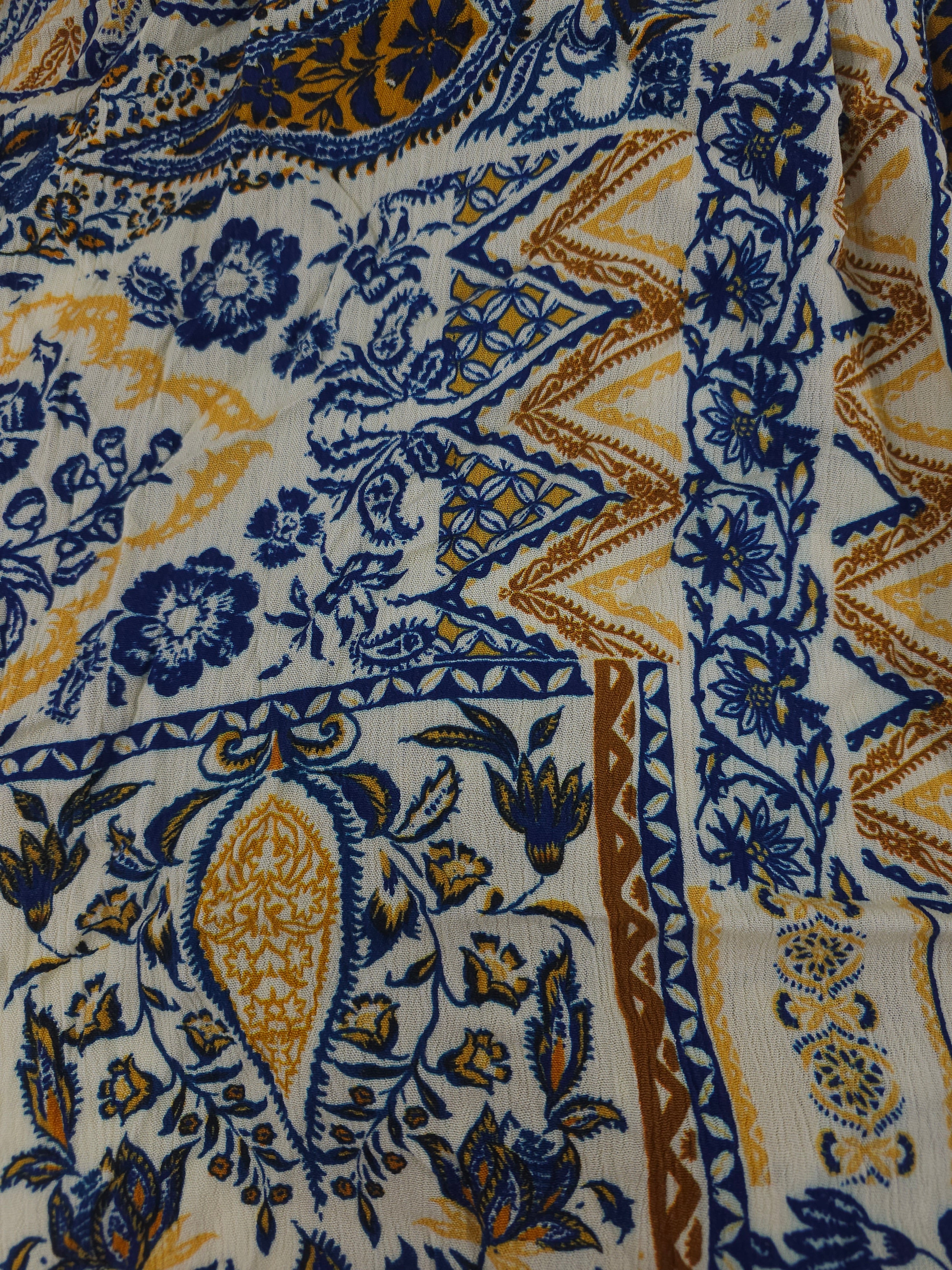 Yellow blue mixed pattern Viscose crepe- 3m piece