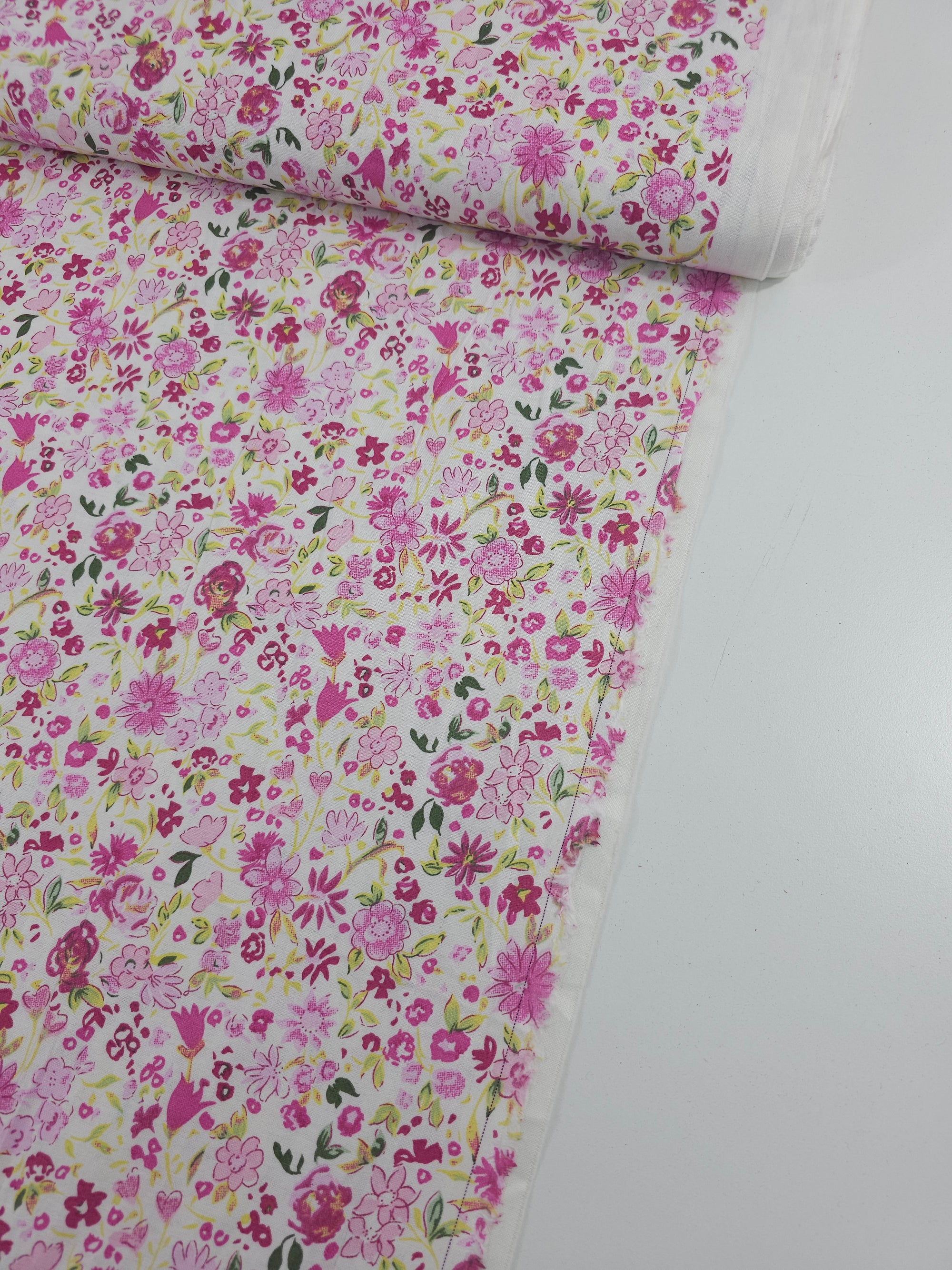 Pink Sketch Watercolour Floral 100% Cotton
