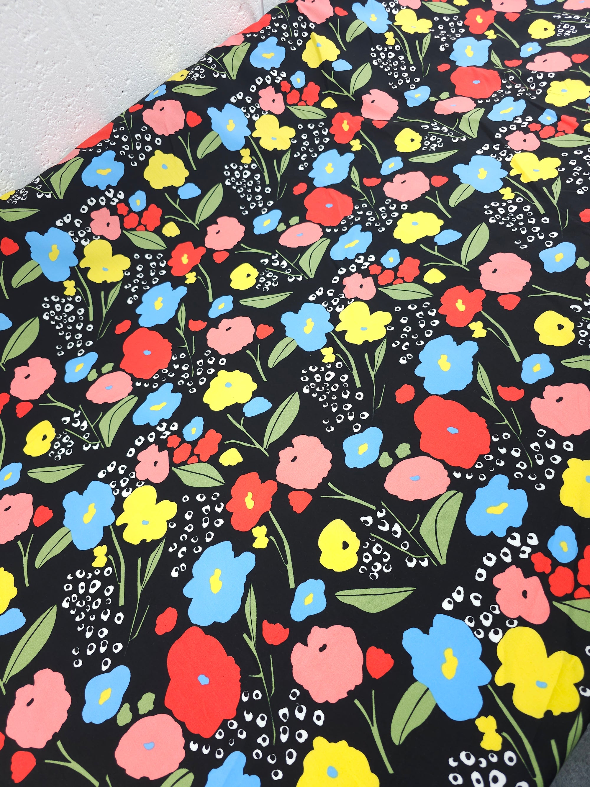 Bright Abstract Doodle Floral Cotton Poplin