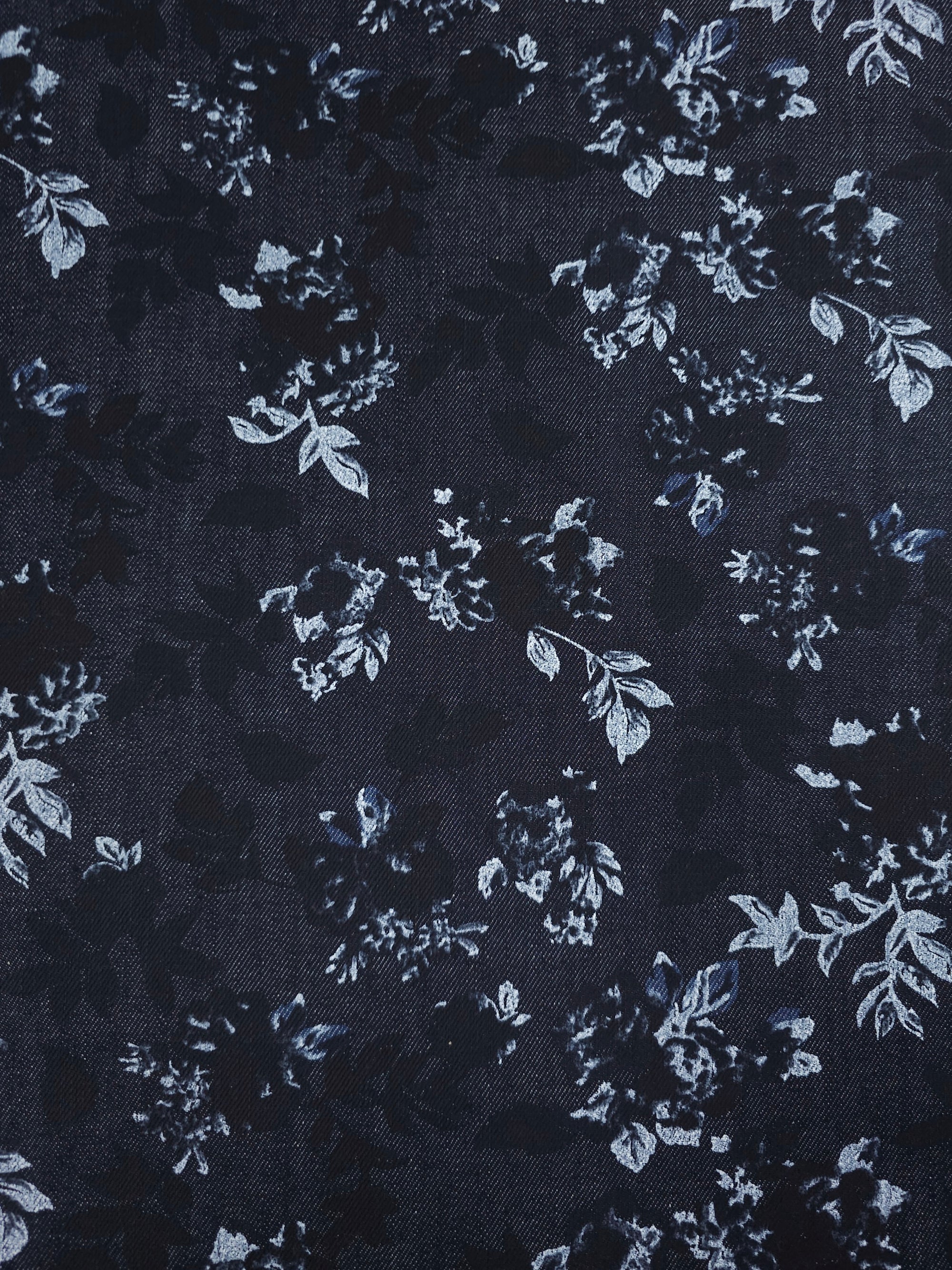 Dark Navy Floating Floral Denim