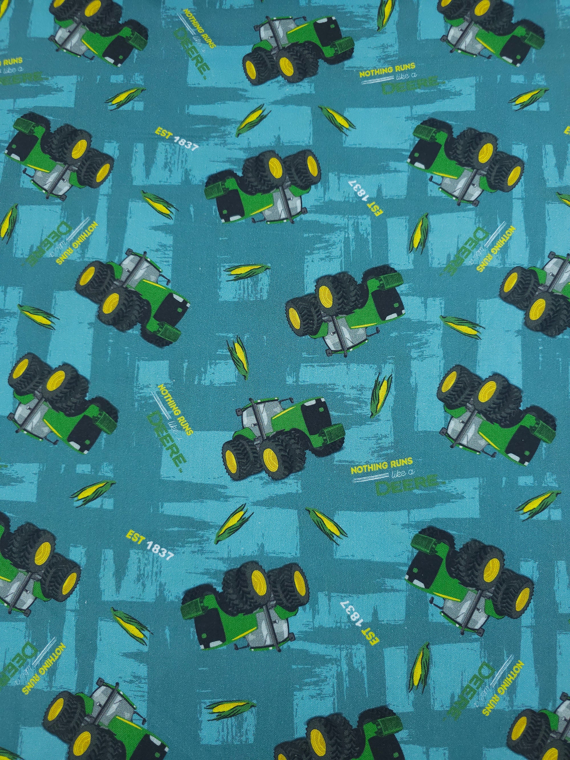 Teal John Deere Tractor Slogan 100% Cotton