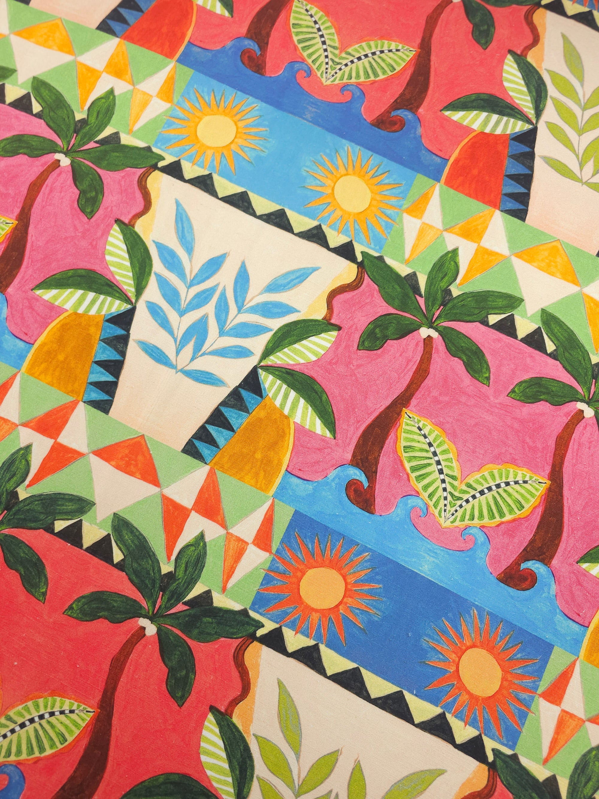 Abstract Palm Tree Landscape Cotton Linen