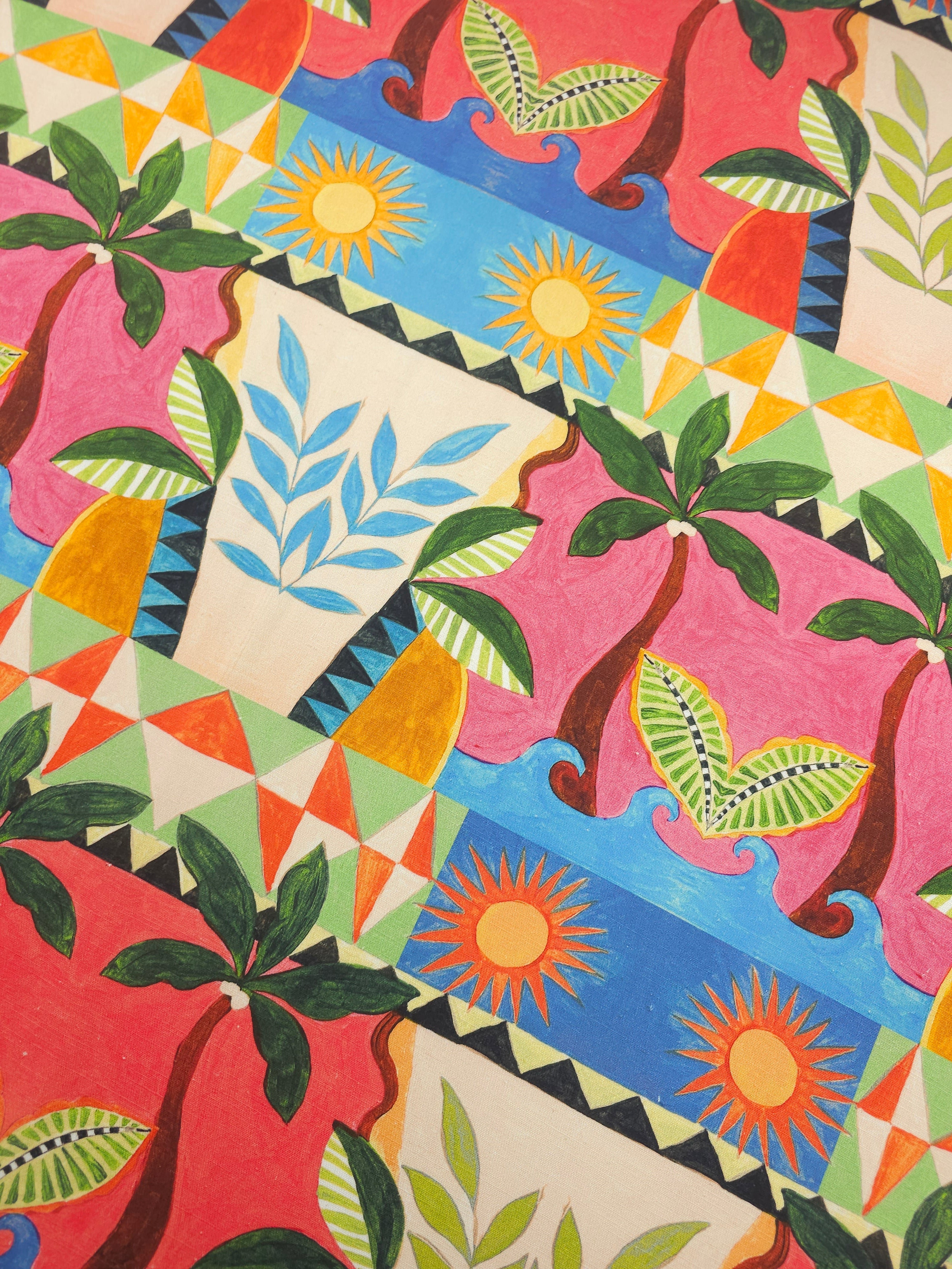 Abstract Palm Tree Landscape Cotton Linen