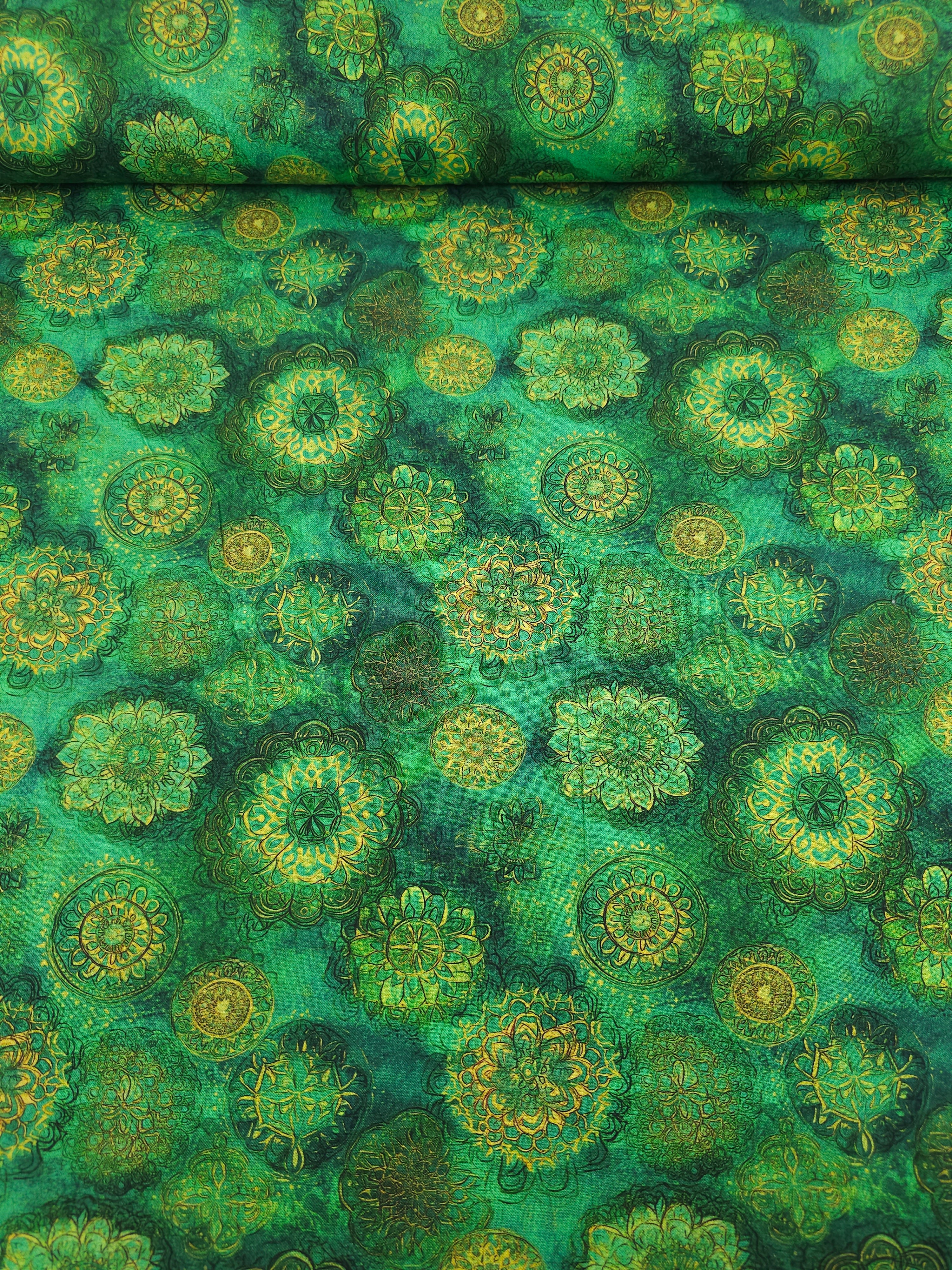 Green Spiral Medallion 100% Cotton 106" *EXTRA WIDE*