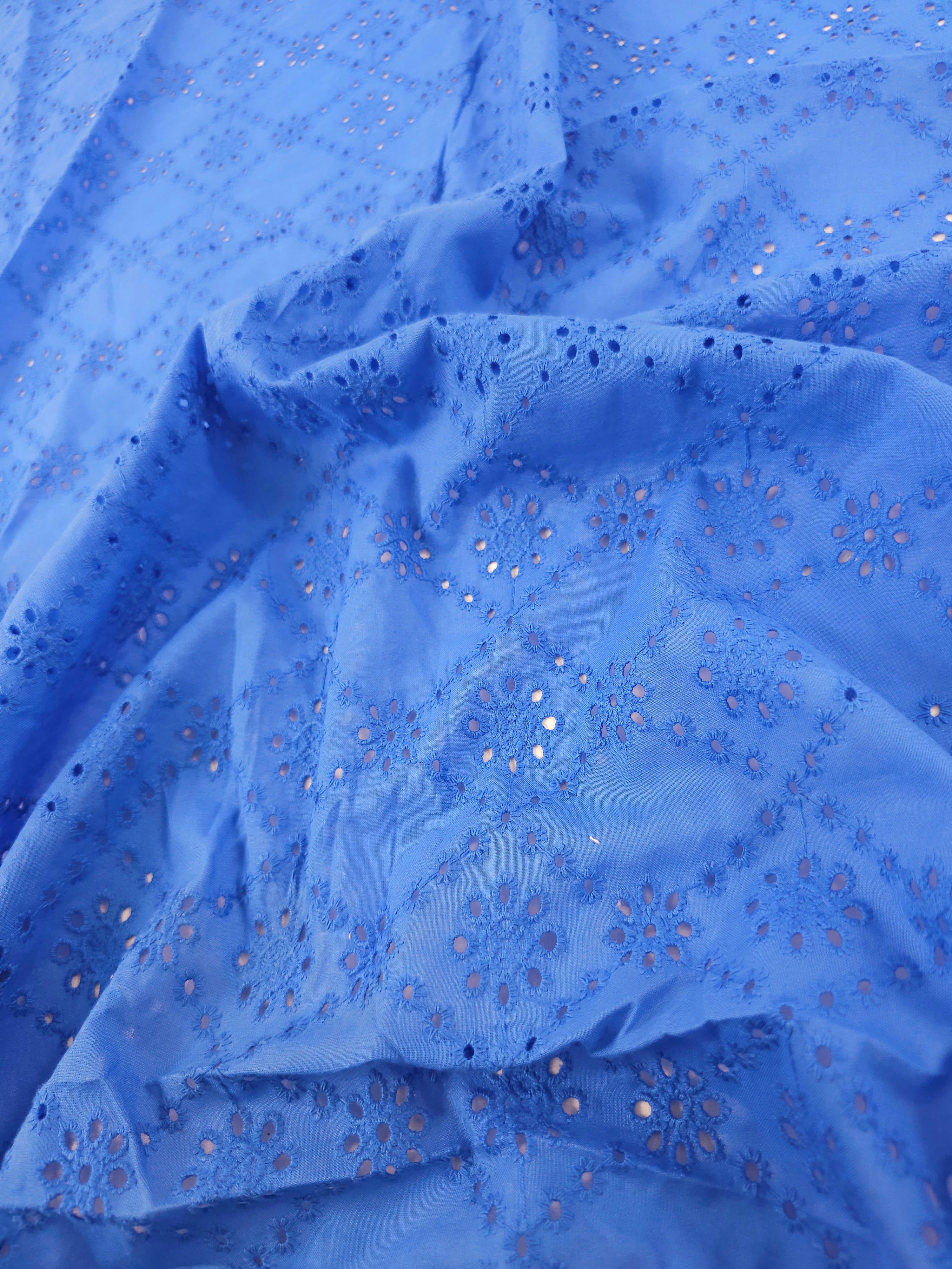 Deep Periwinkle Floral Diamond Cambric Cotton Broderie Anglaise