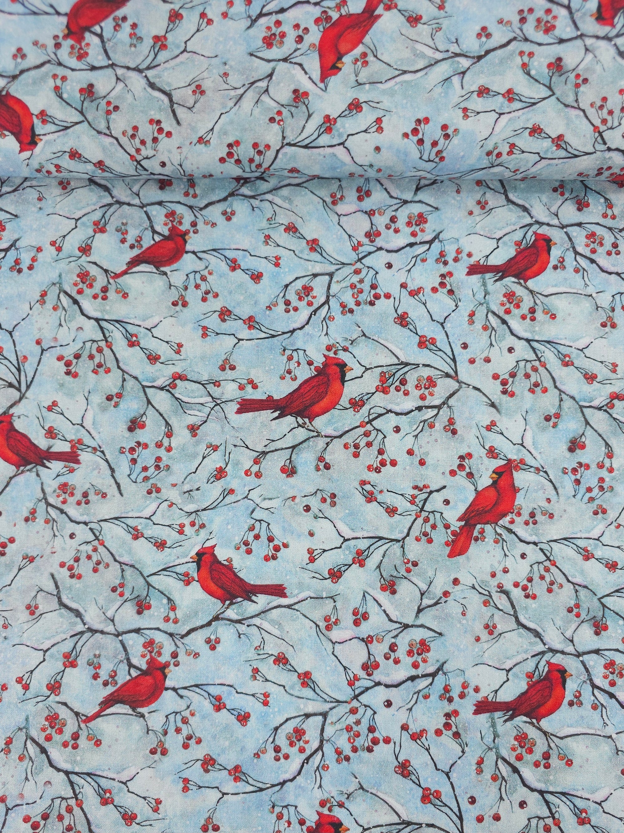 Snowy Cardinal Berries 100% Cotton
