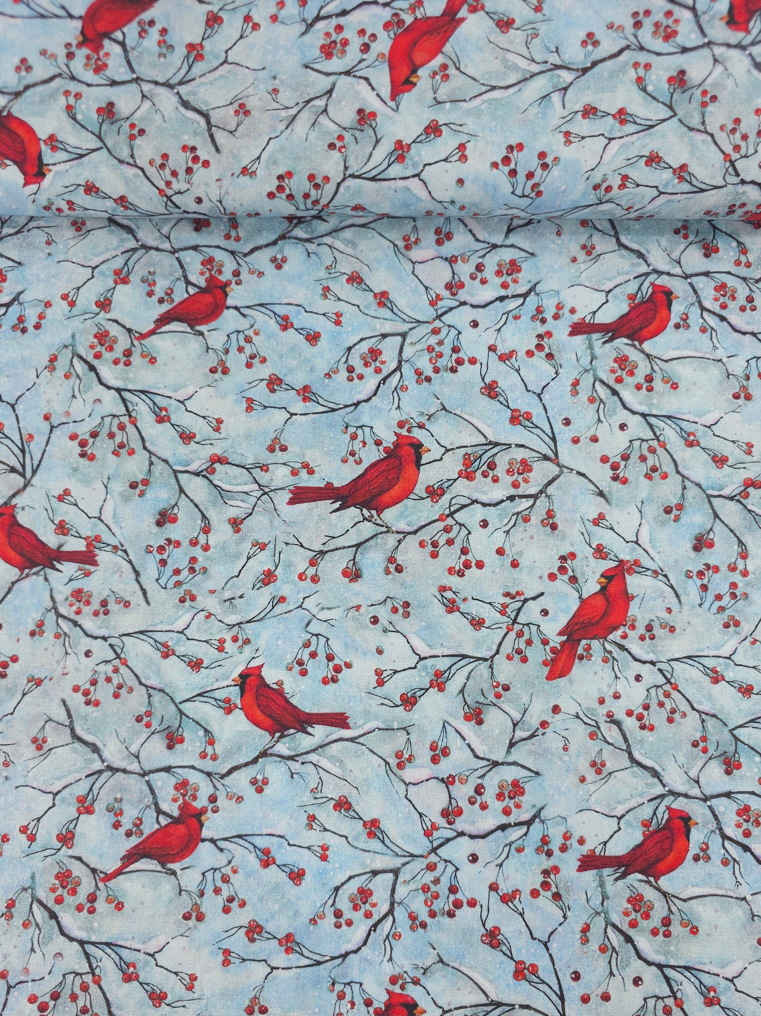 Snowy Cardinal Berries 100% Cotton