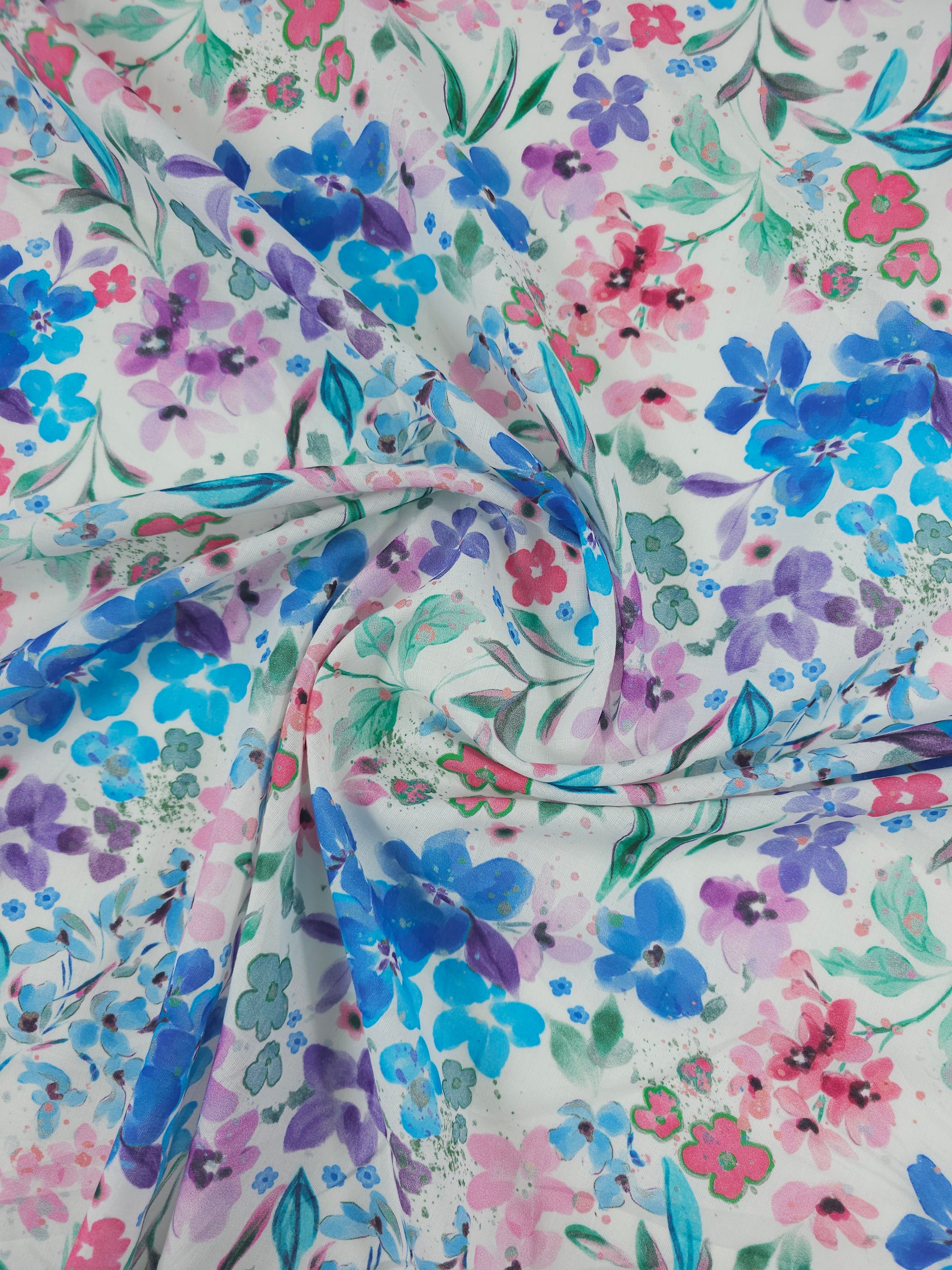 Watercolour Floral Meadow Cotton Voile
