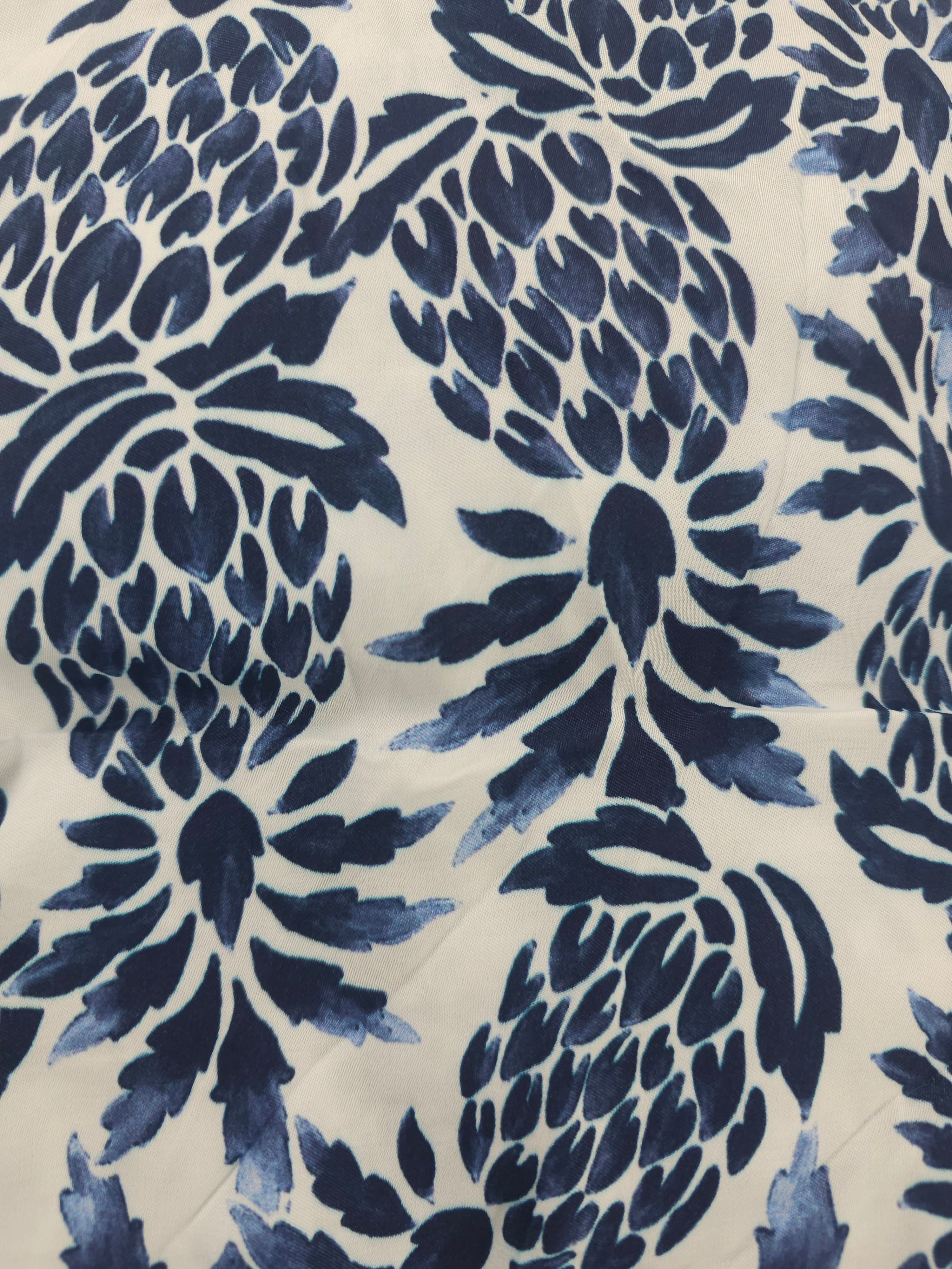 Blue pineapples Viscose sateen- 4.6m piece