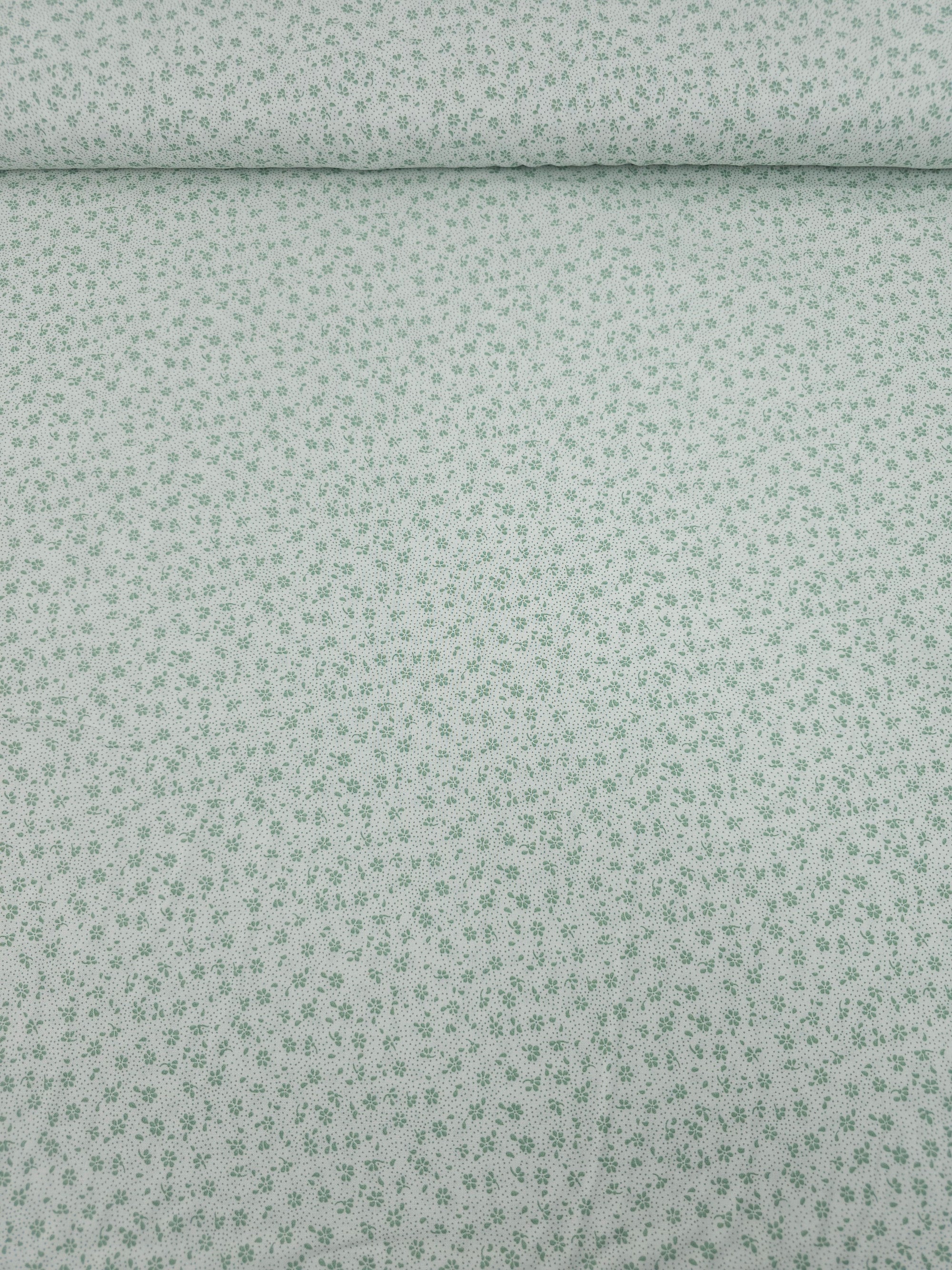 Sage/White Ultra Mini Tossed Flowers Lightweight Cotton 60"