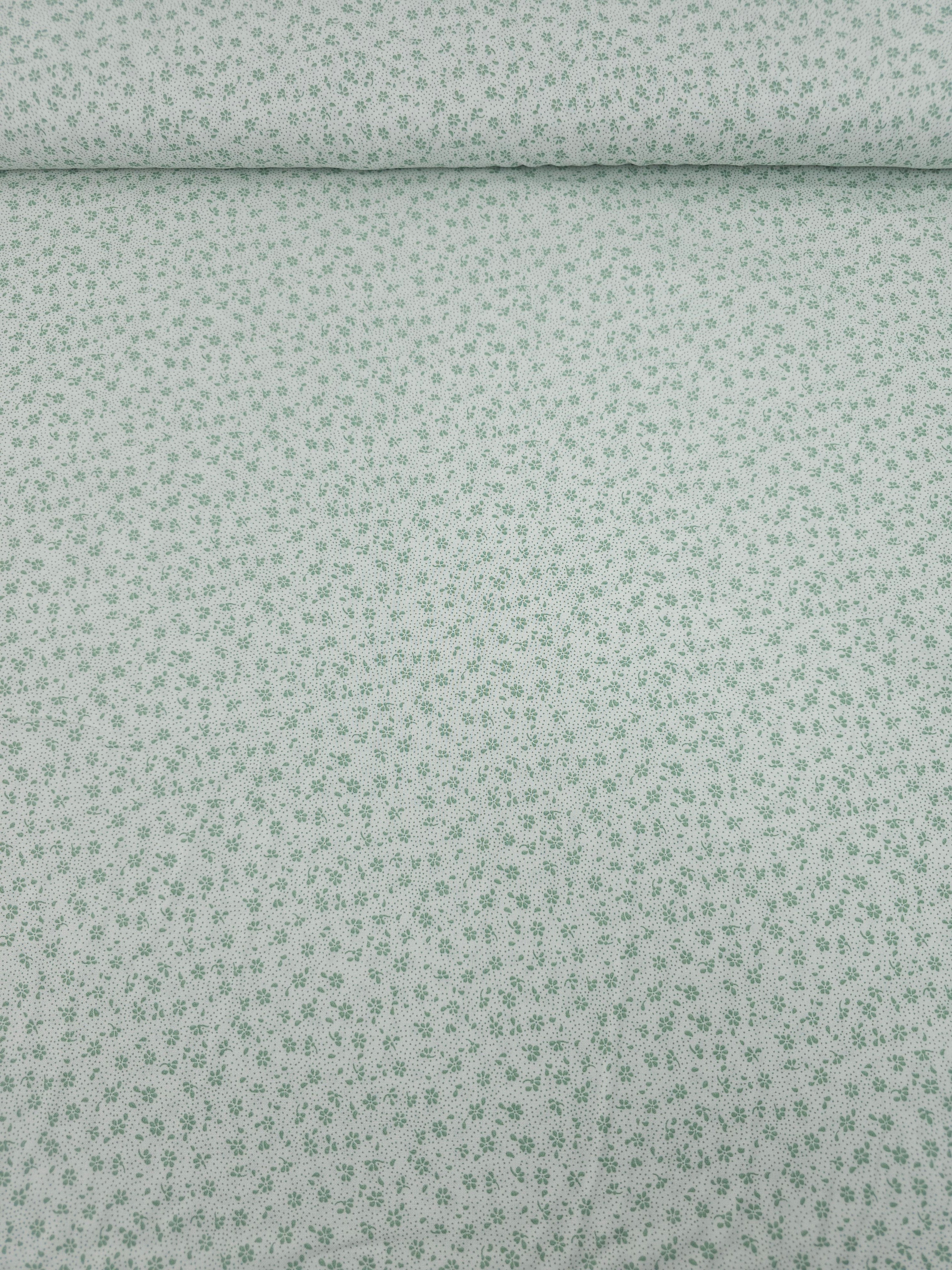 Sage/White Ultra Mini Tossed Flowers Lightweight Cotton 60"