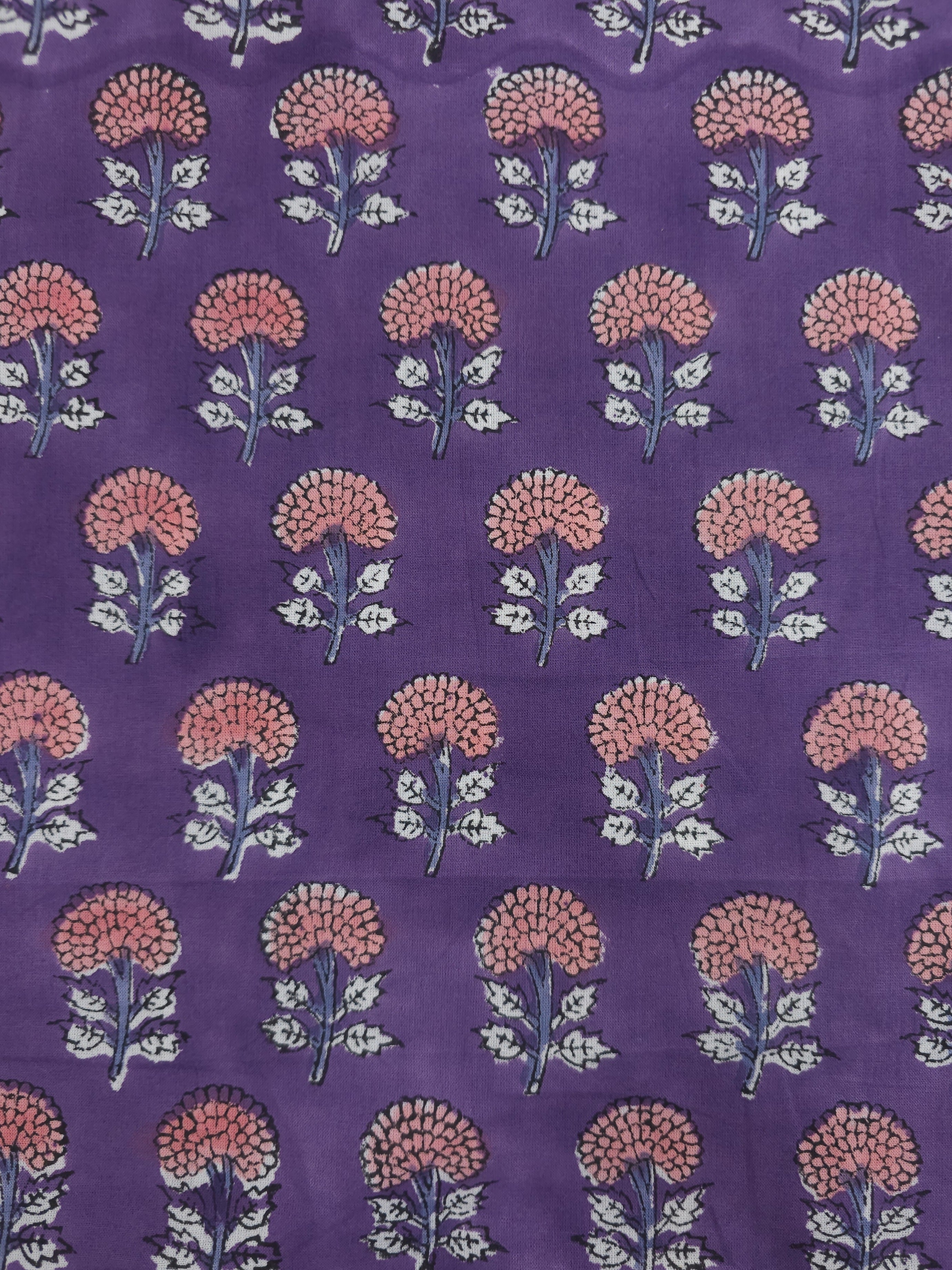 Purple/Pink Flower Block Print Cotton