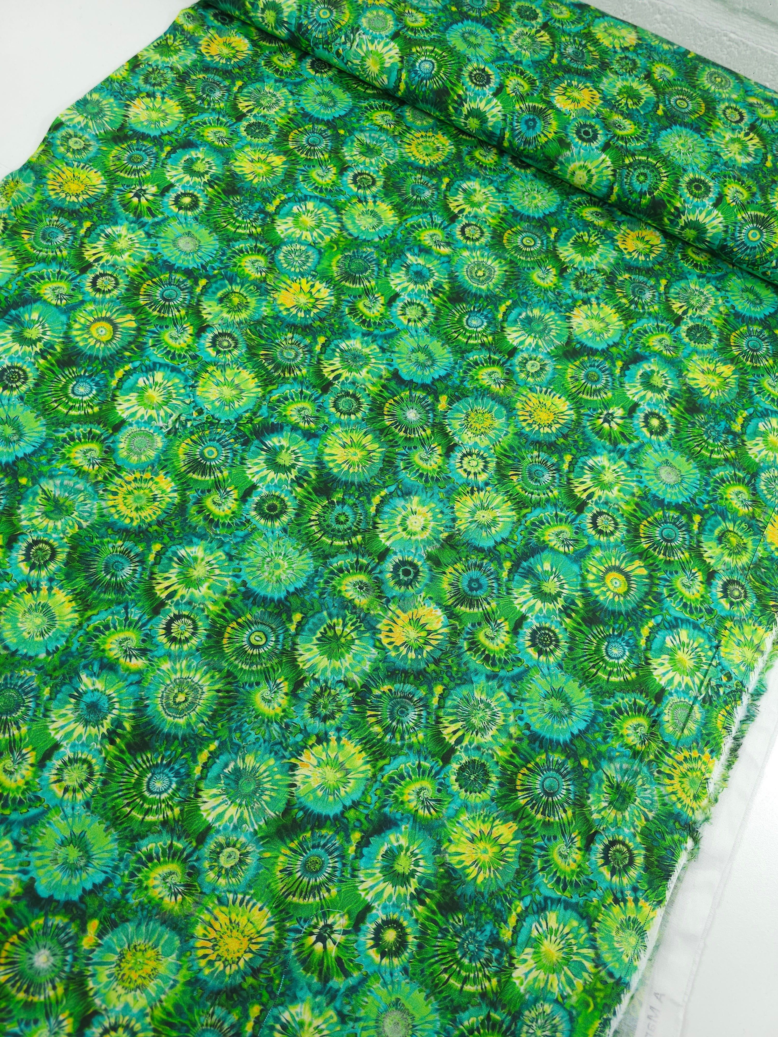 Green Tie Dye Kaleidoscope 100% Cotton