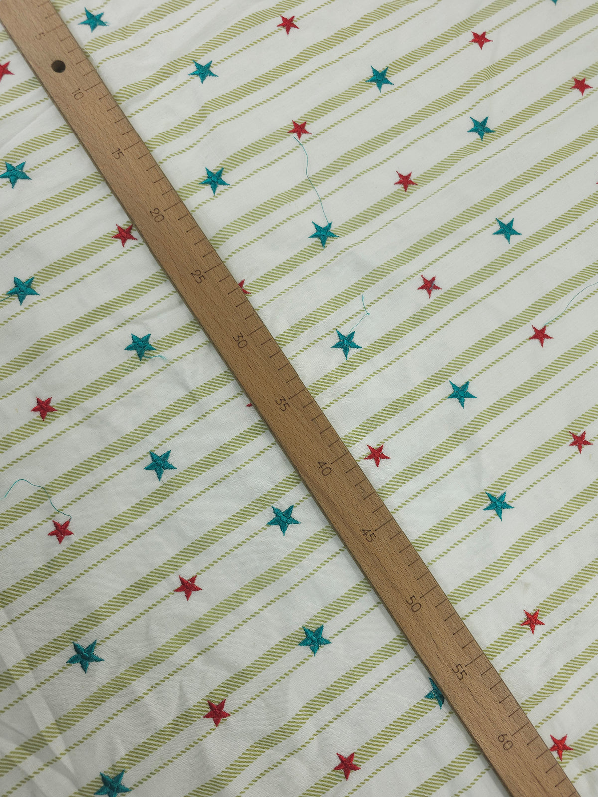 Green/Red Embroidered Star Stripe Flax Cotton