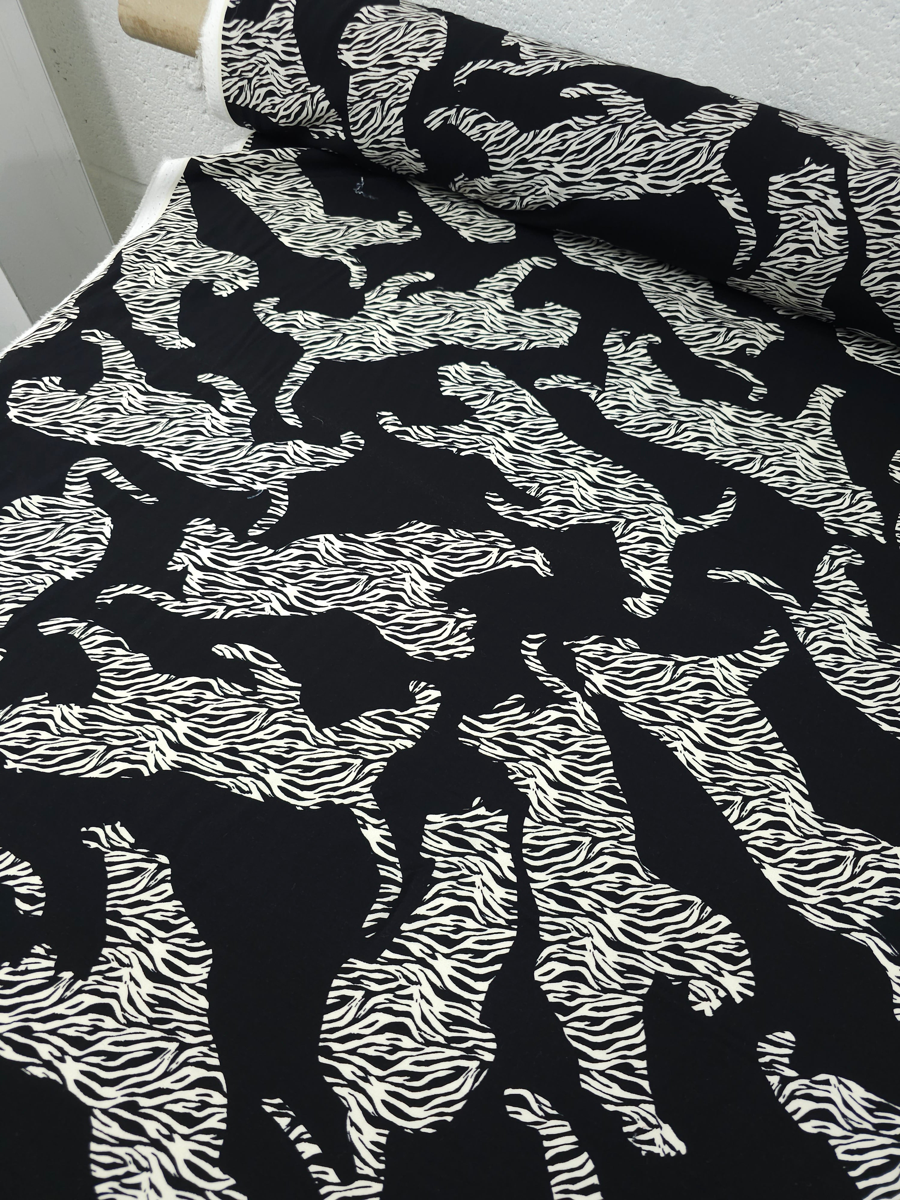 Black/Off-White Abstract Leopard Viscose Challis