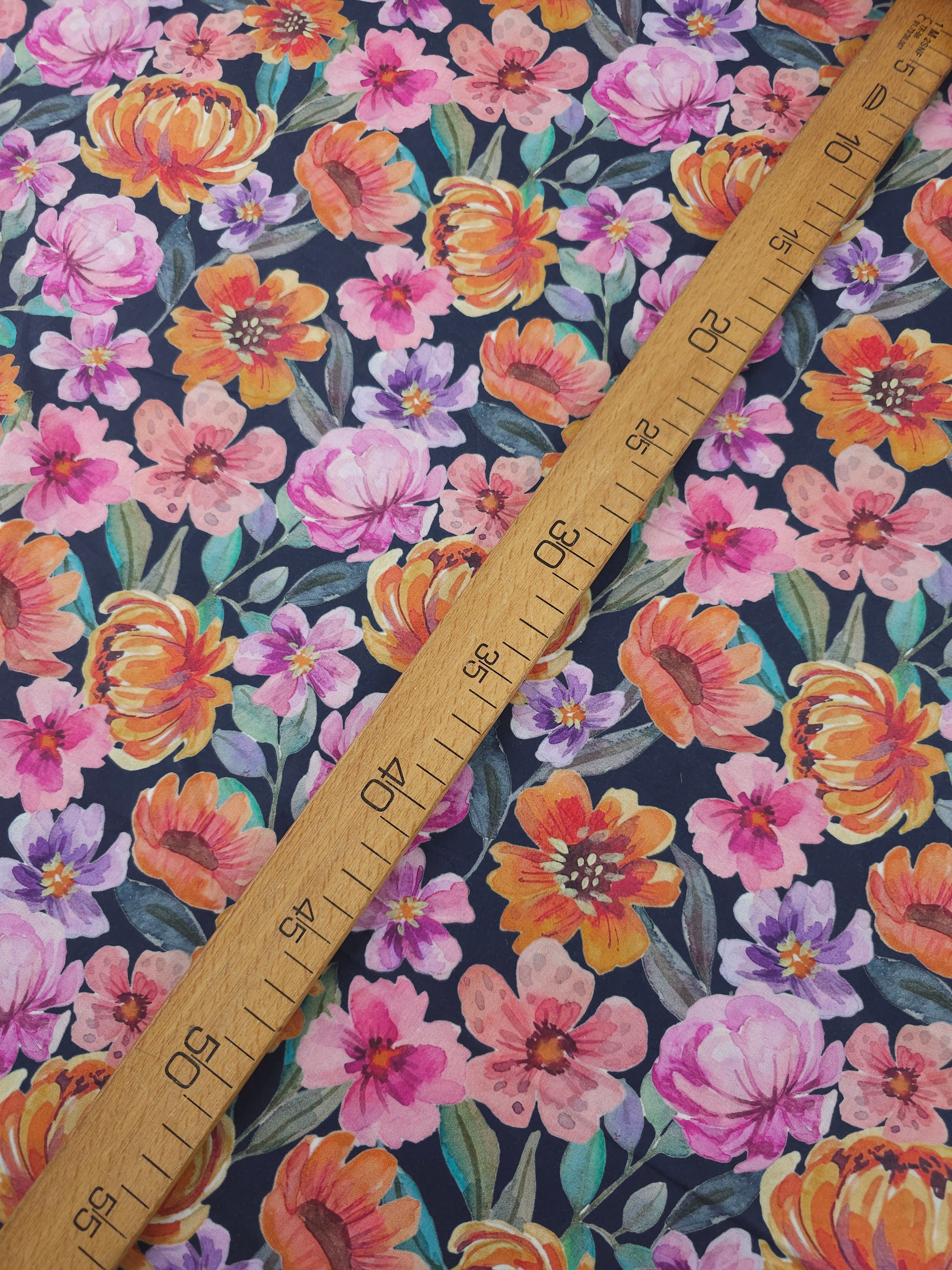 Summer Watercolour Florals On Teal Fine Cotton Poplin 57"