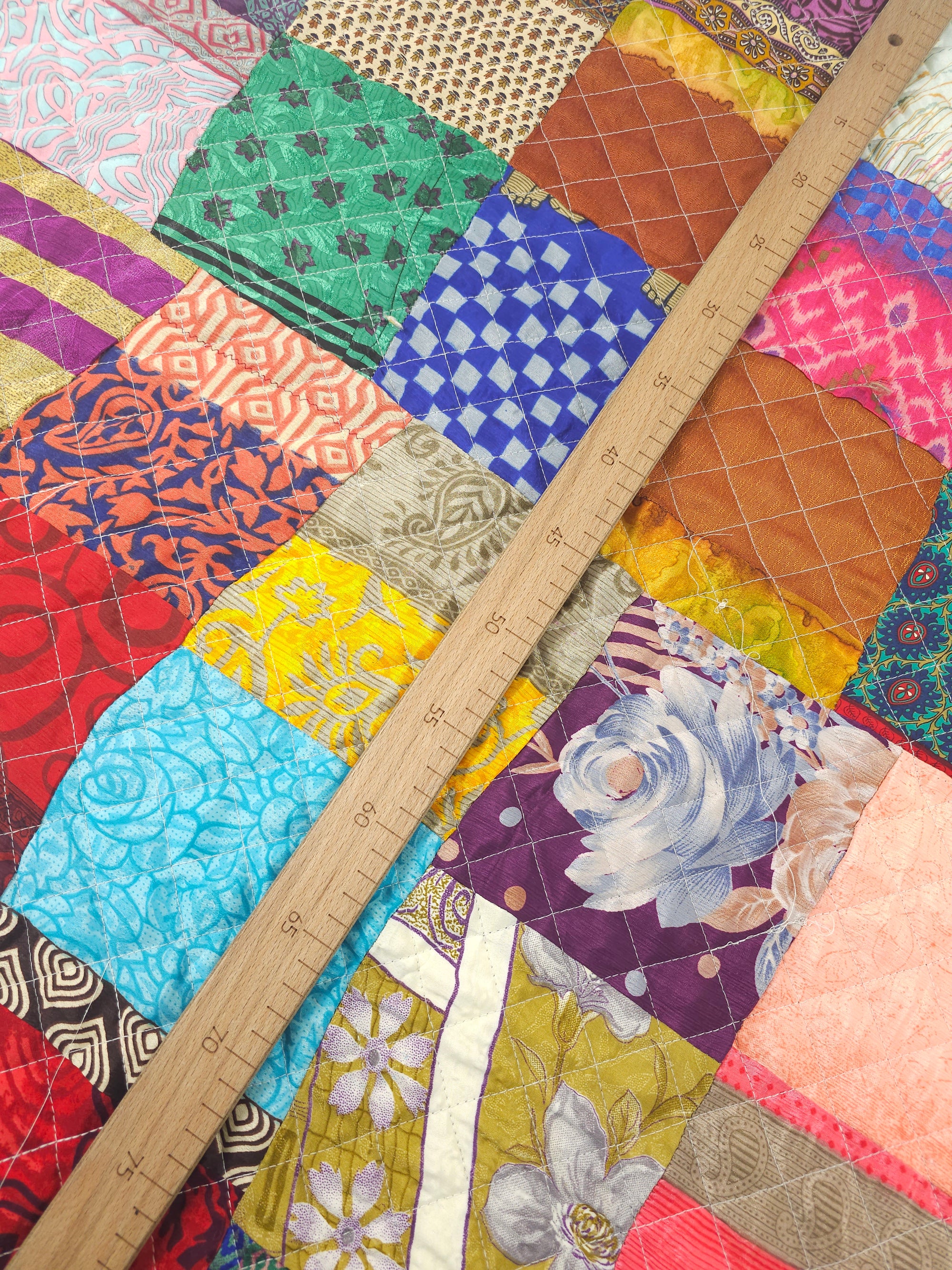 Multicolour Silk Patchwork Quilted Cotton