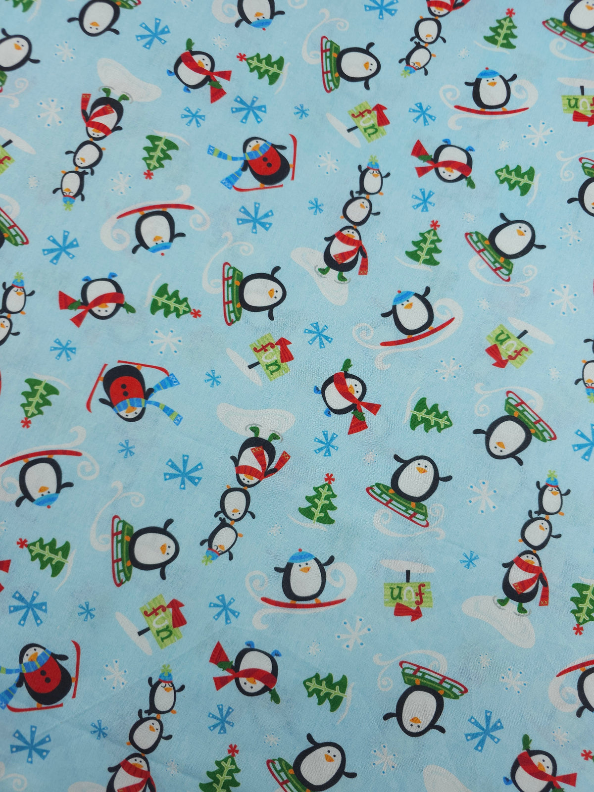 Novelty Snowboarding Penguins 100% Cotton - Joann