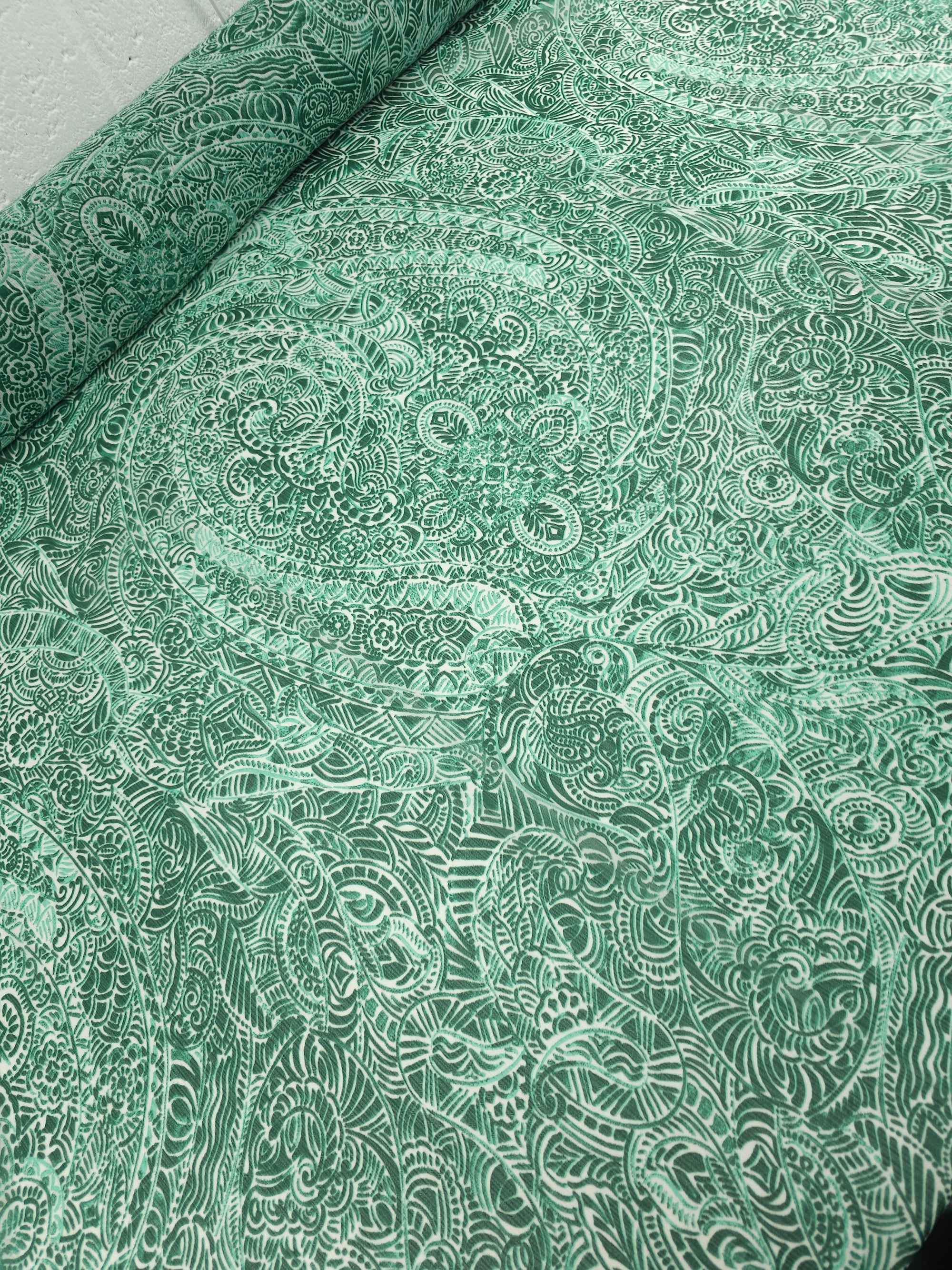 Green Paisley Crinkle Crepe