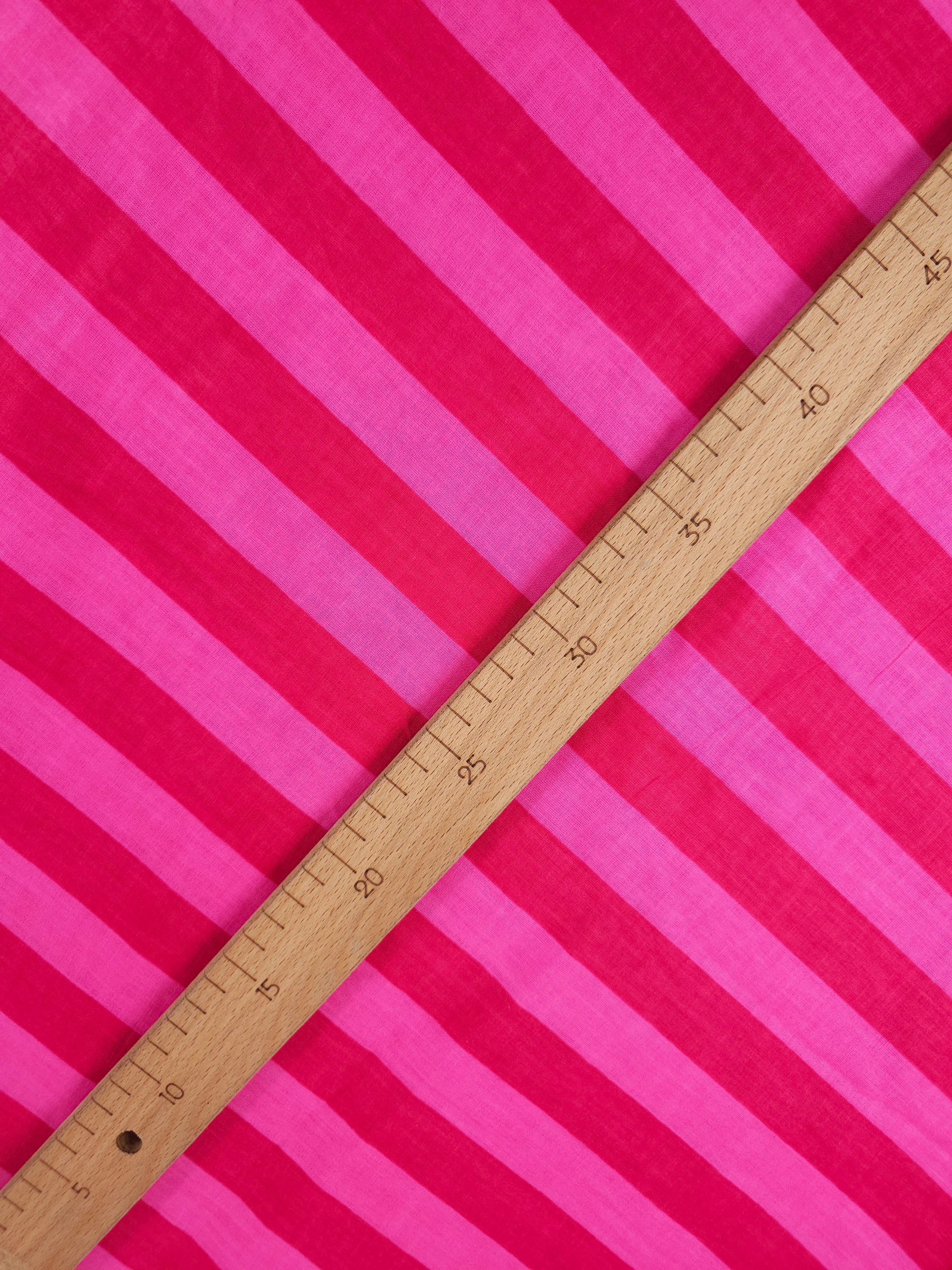 Pink/Berry Stripe Lightweight Cambric Cotton
