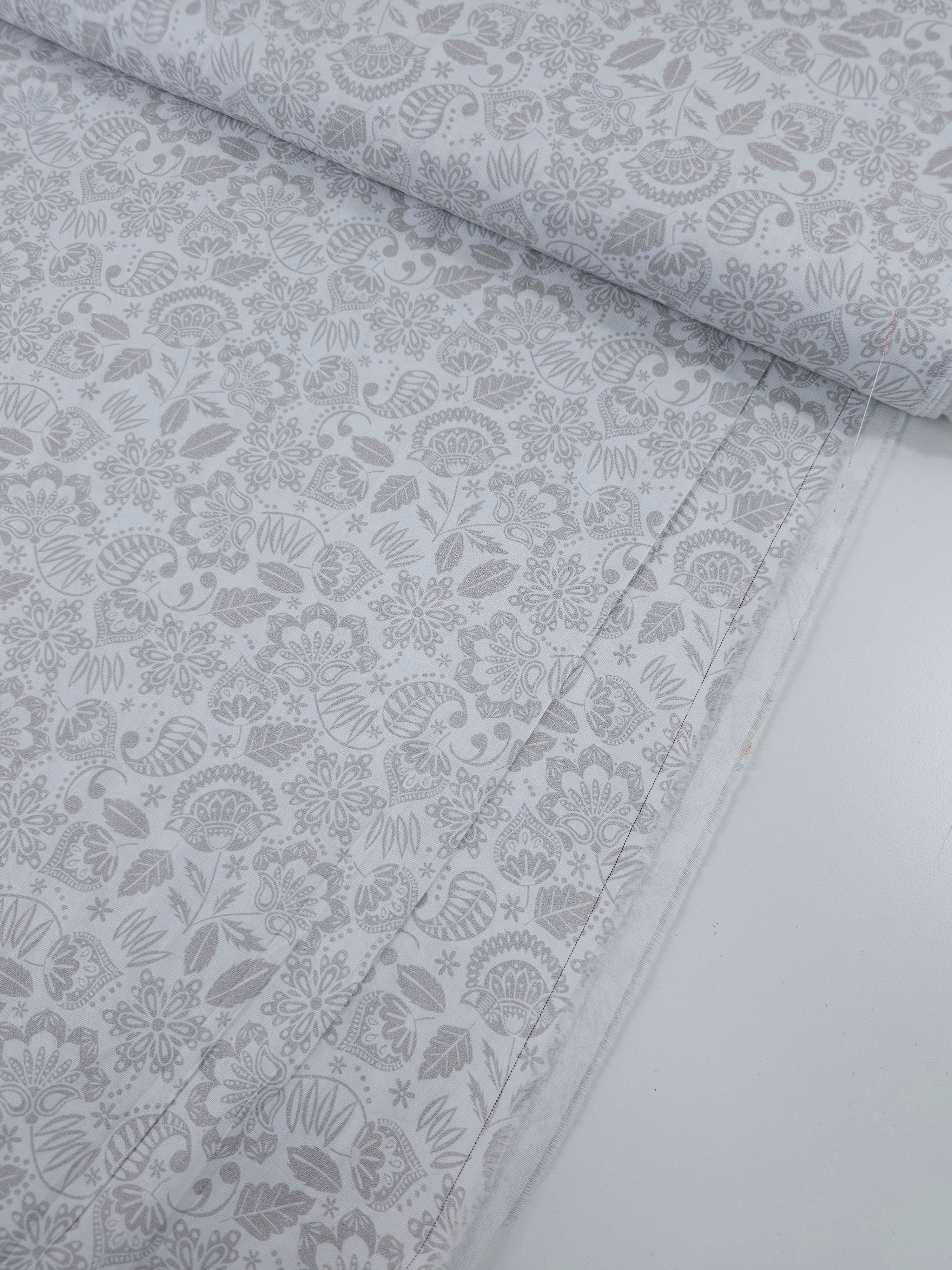 Taupe/White Paisley Leaf 100% Cotton
