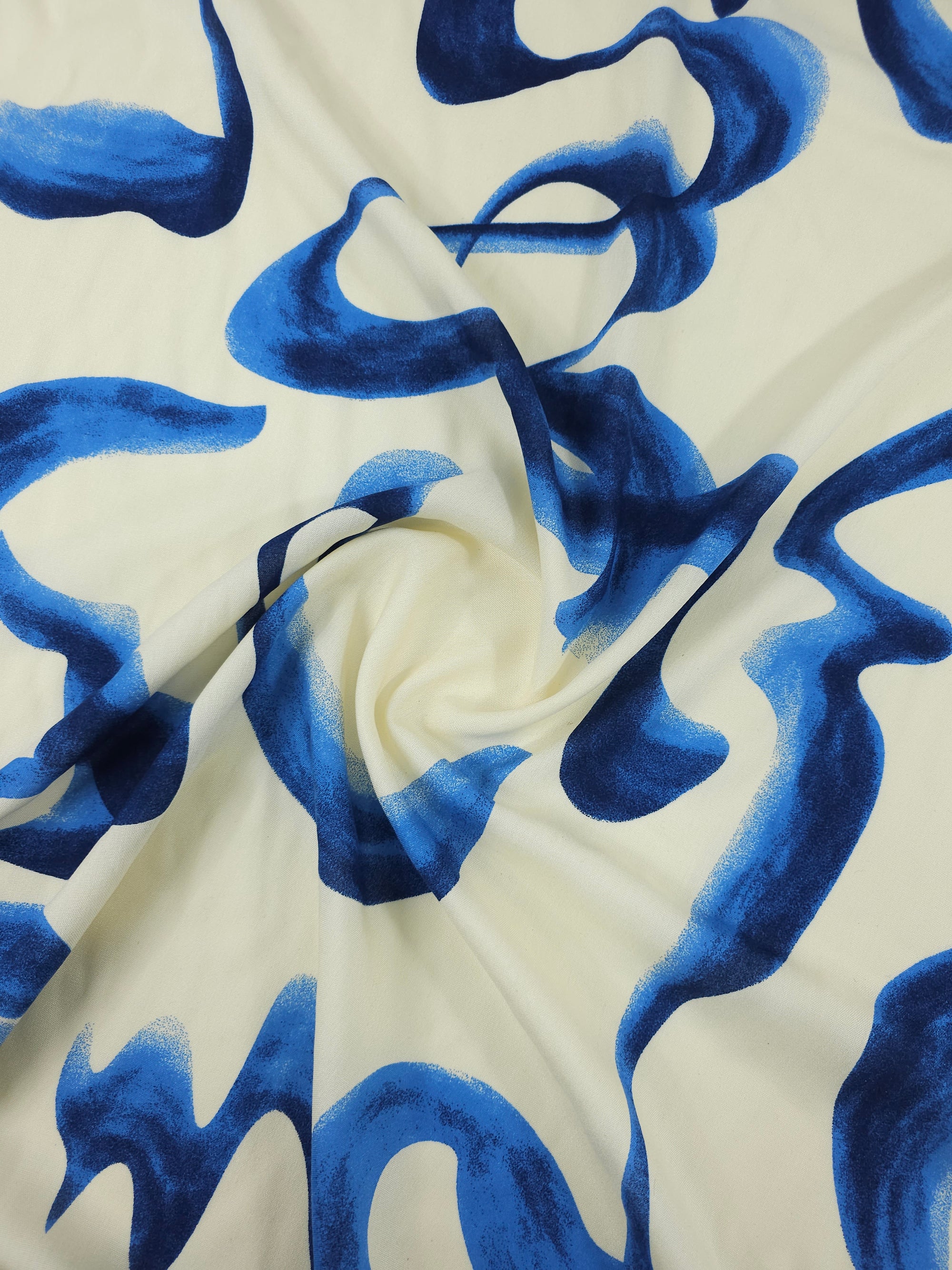 Blue/Ivory Swirly Viscose Challis